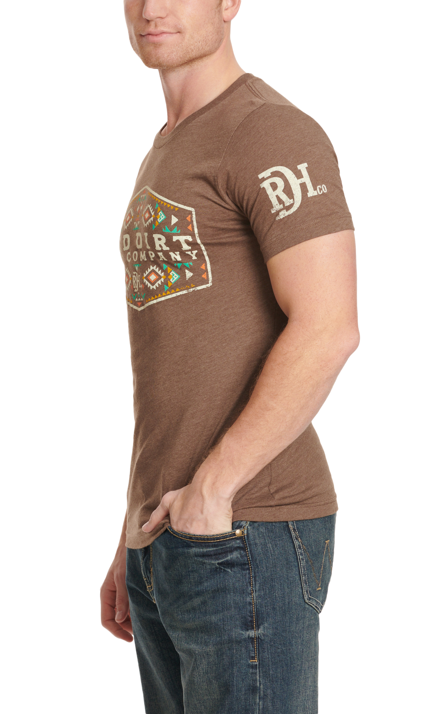 Red Dirt Hat Co. Men's Brown & Colorful Aztec Logo Graphic T-Shirt - Image 1