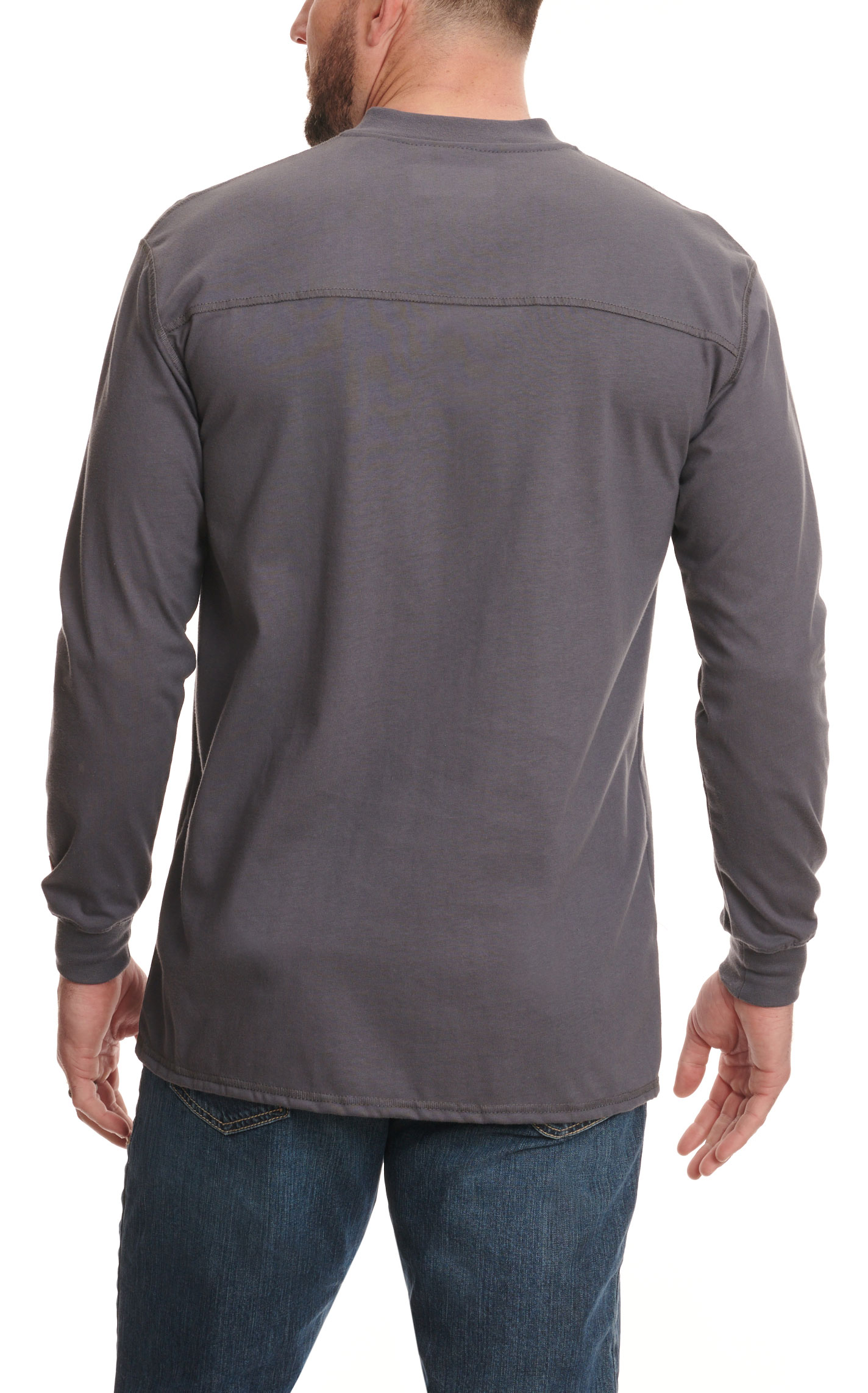 Wrangler FR Men's Warm Stone Gray Long Sleeve Henley Work Shirt - Big & Tall Sizes - Image 1