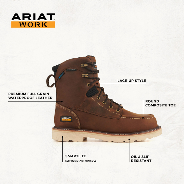 Ariat Men's Rebar Lift Distressed Brown Waterproof Round Composite Toe 8\
