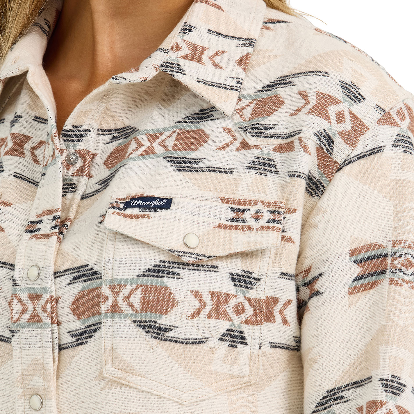 Wrangler Retro Women's Cream Aztec Print Unlined Boyfriend Fit Shacket - Image 3