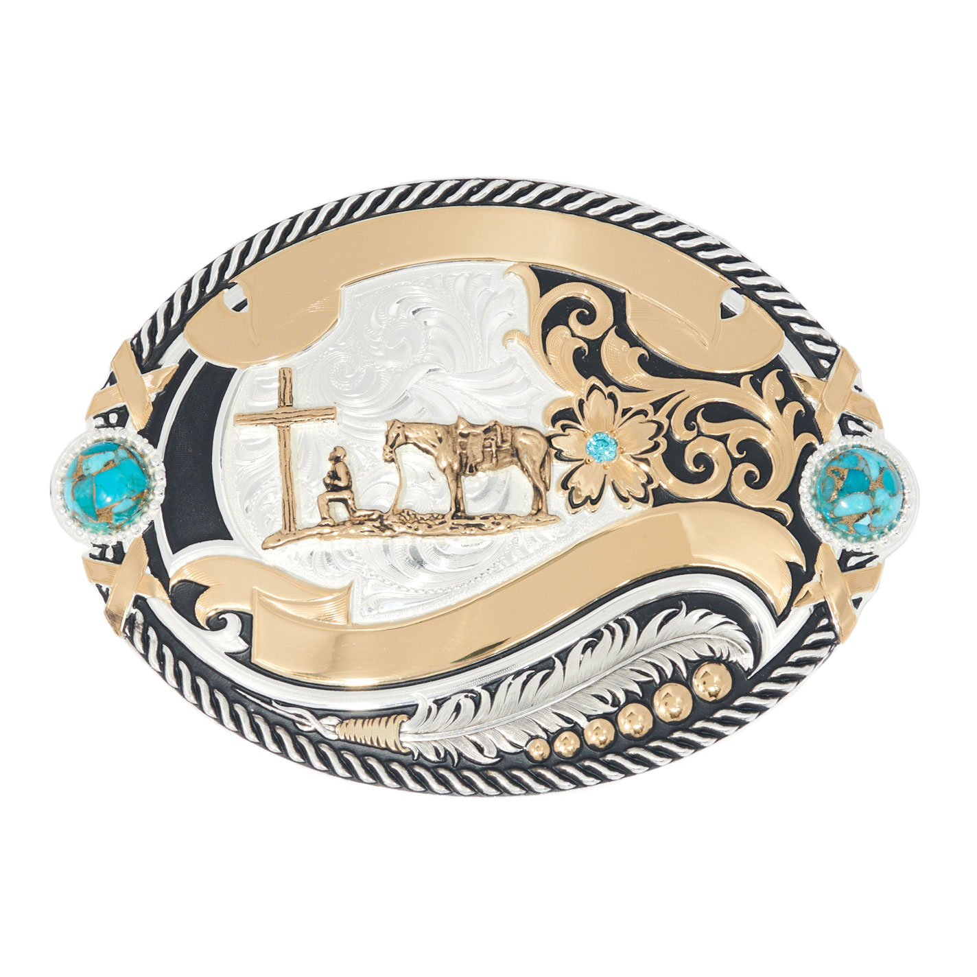 Montana Silversmiths Glacier Pools Praying Cowboy Belt Buckle - Image 1
