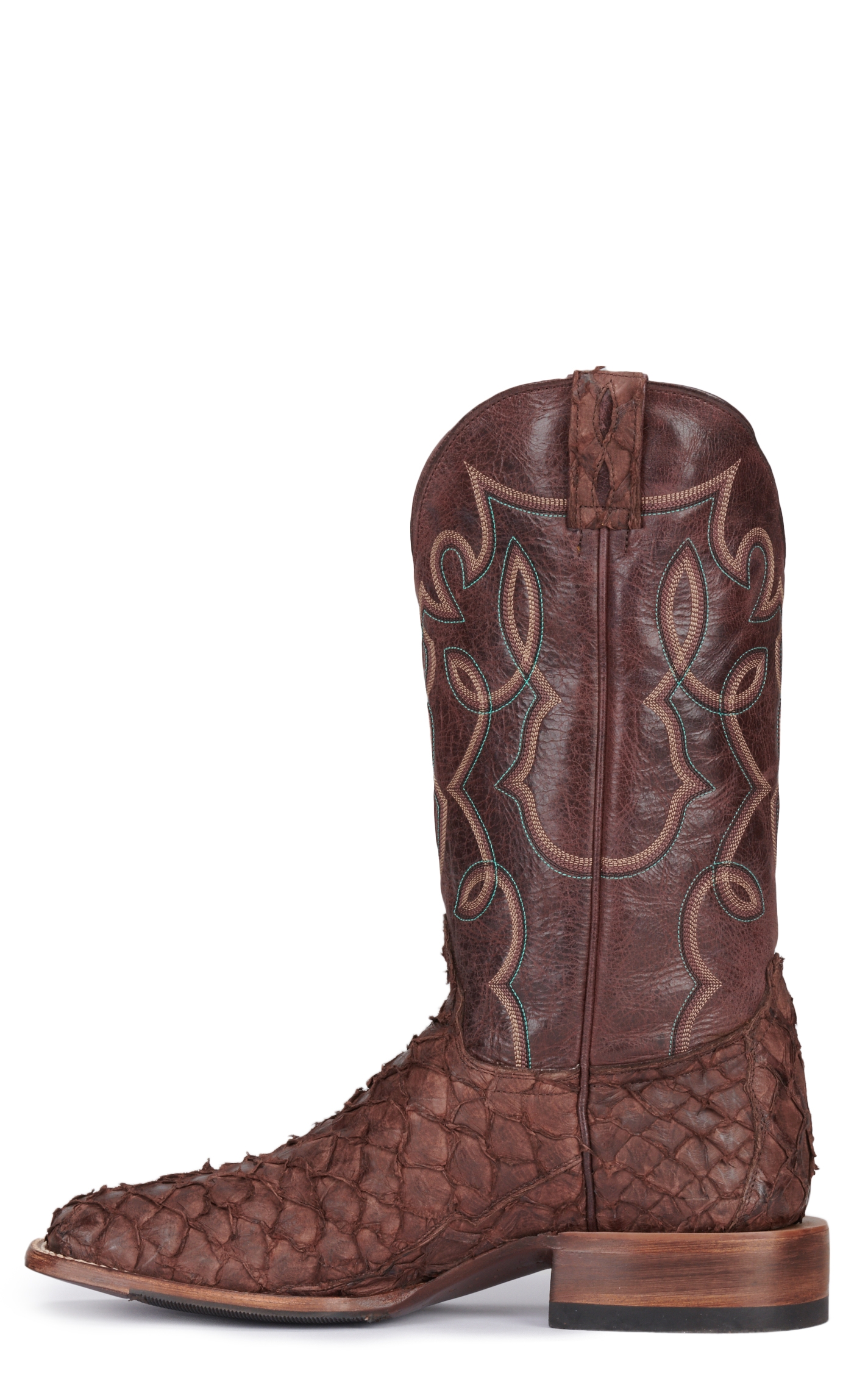 Cavender's Men's Bonham Cigar Pirarucu and Chocolate Wide Square Toe Exotic Cowboy Boots - Image 1
