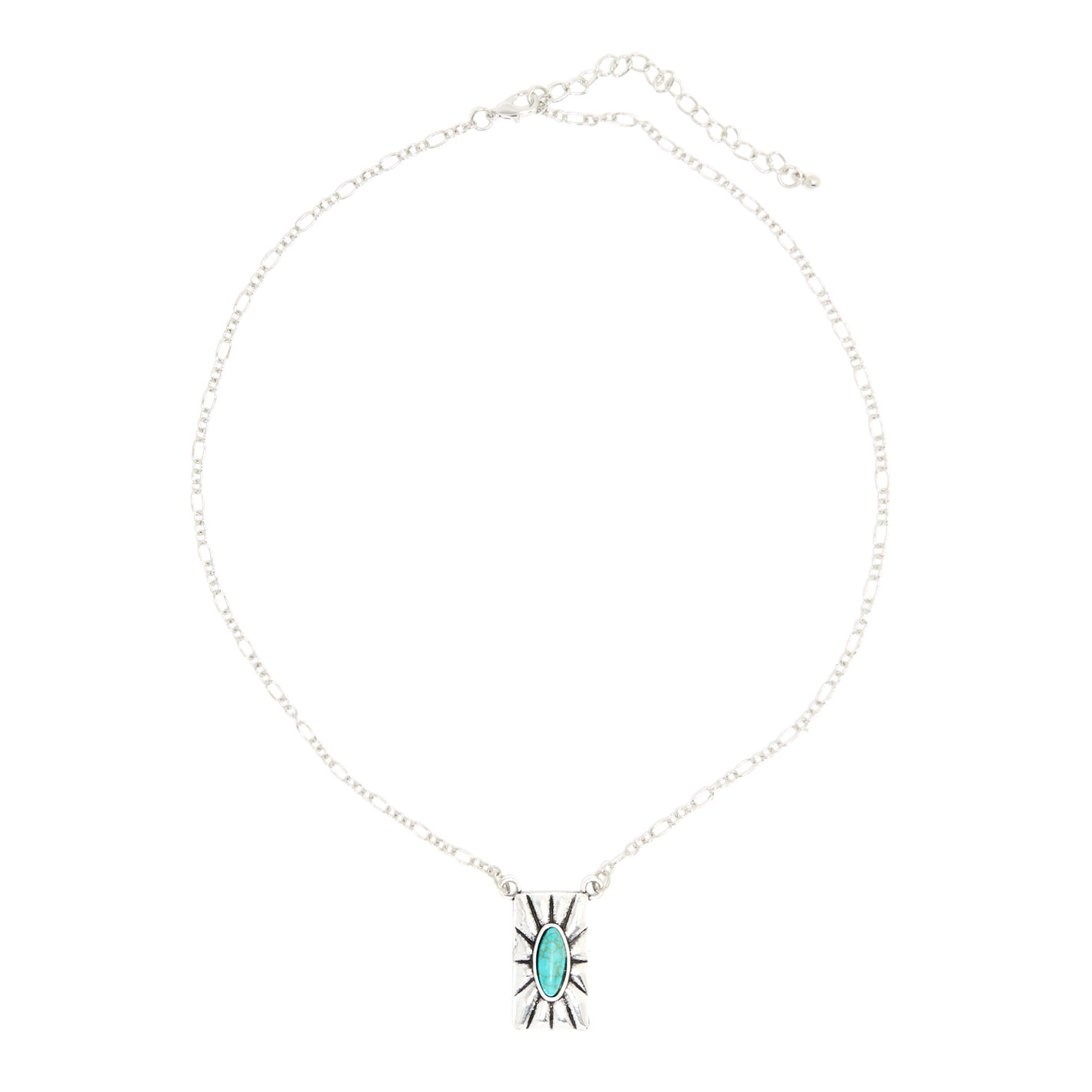 Southern Grace Silver & Turquoise Rectangle Pendant Necklace - Image 1