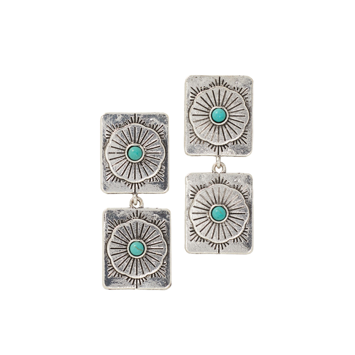 Southern Grace Silver & Turquoise Stone Concho Earrings  - Image 1