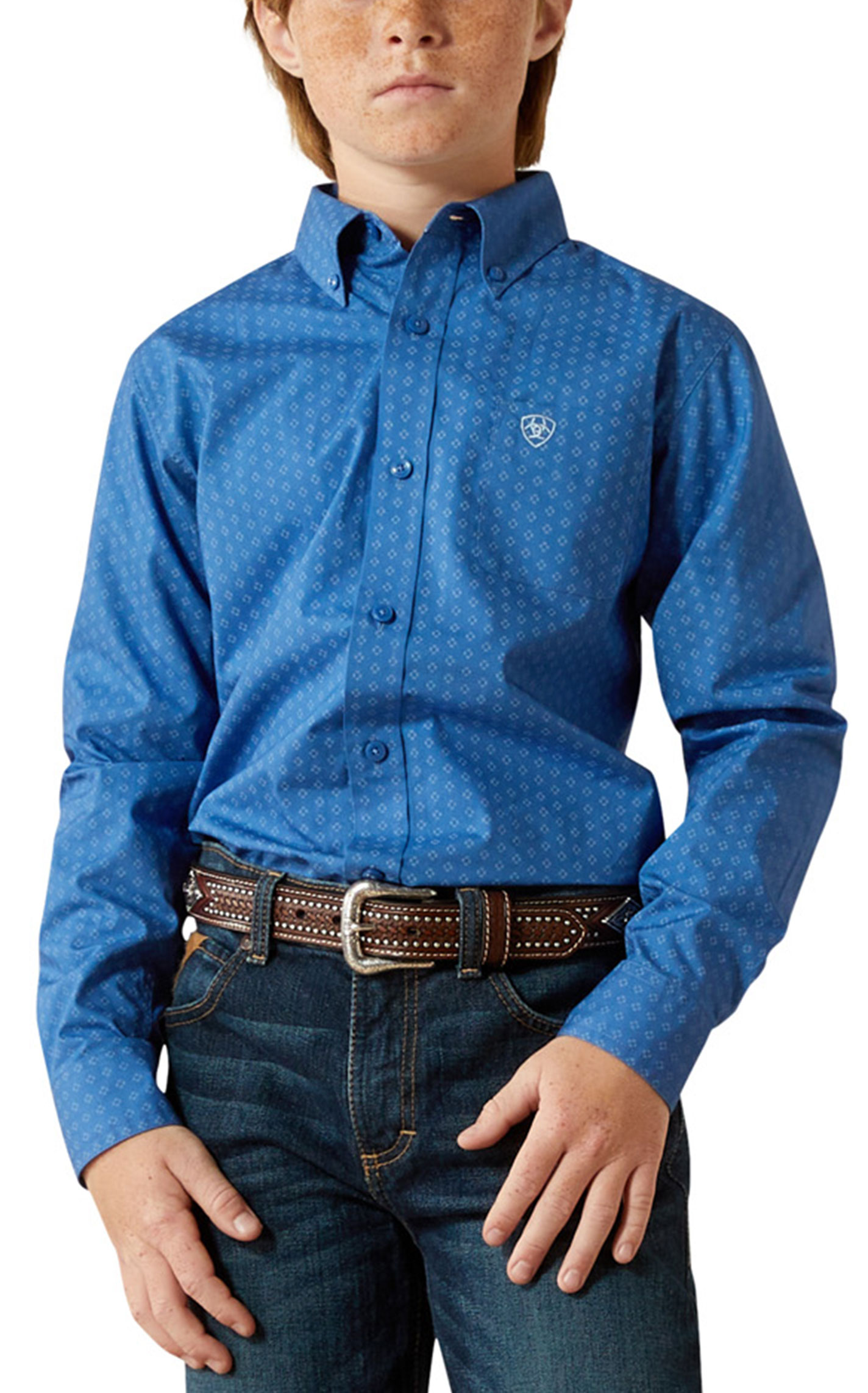 Ariat Boy's Stratford Blue Geo Print Western Shirt - Image 1