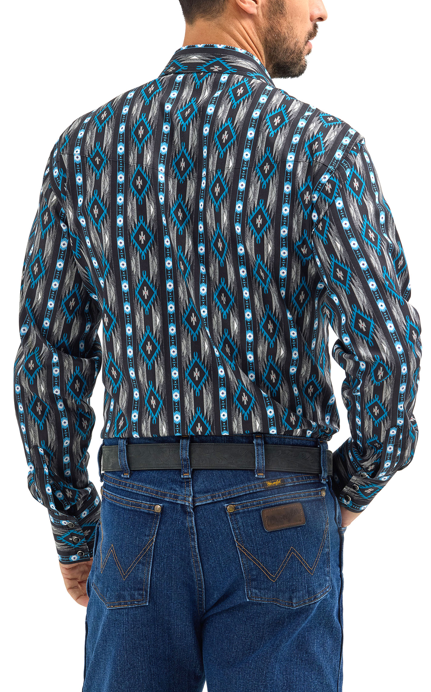 Wrangler Men's Checotah Black Taupe & Blue Aztec Western Shirt - Image 1
