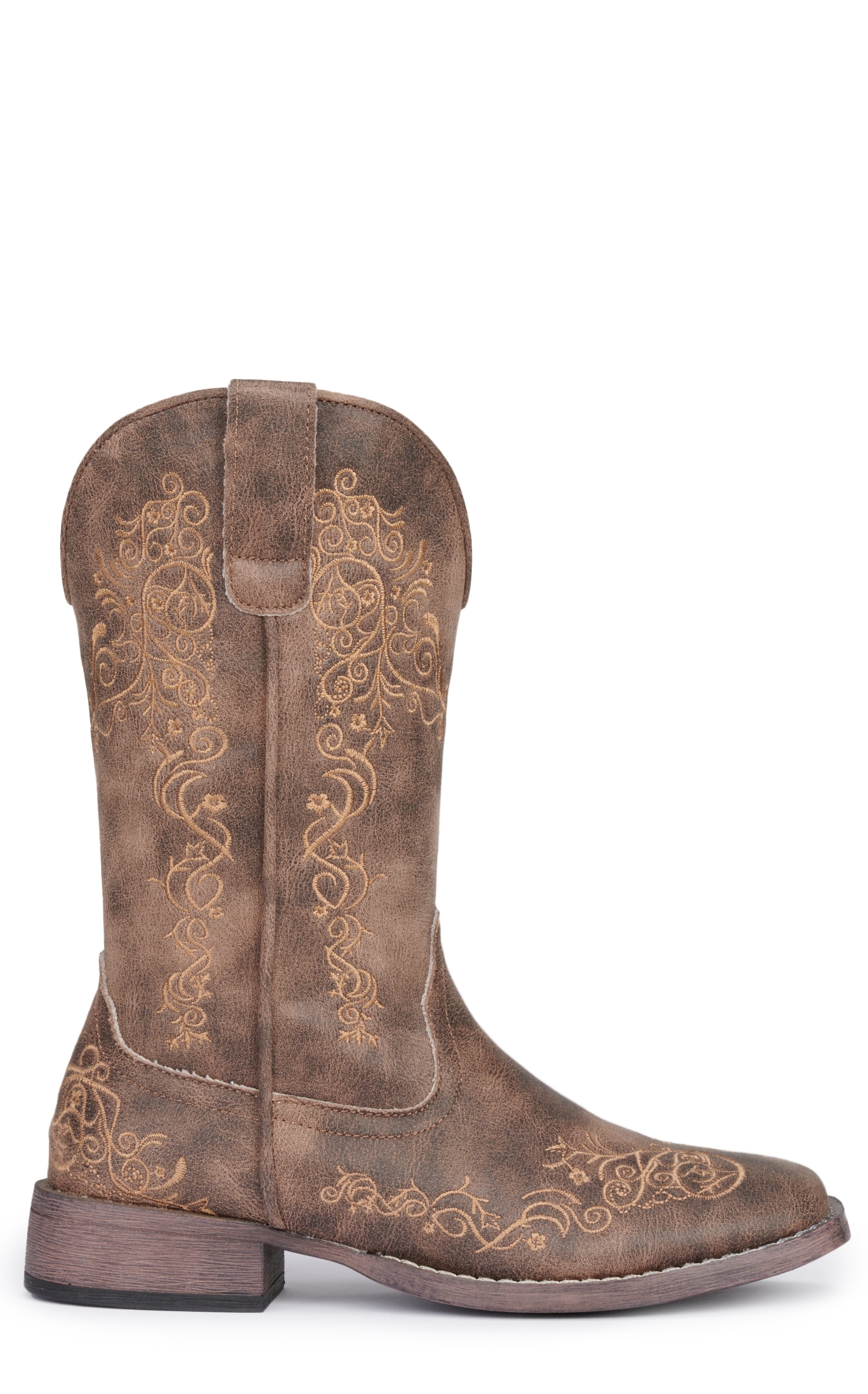 Roper Women's Brown Bomber with Scroll Embroidery Wide Square Toe Cowboy Boots - Image 1