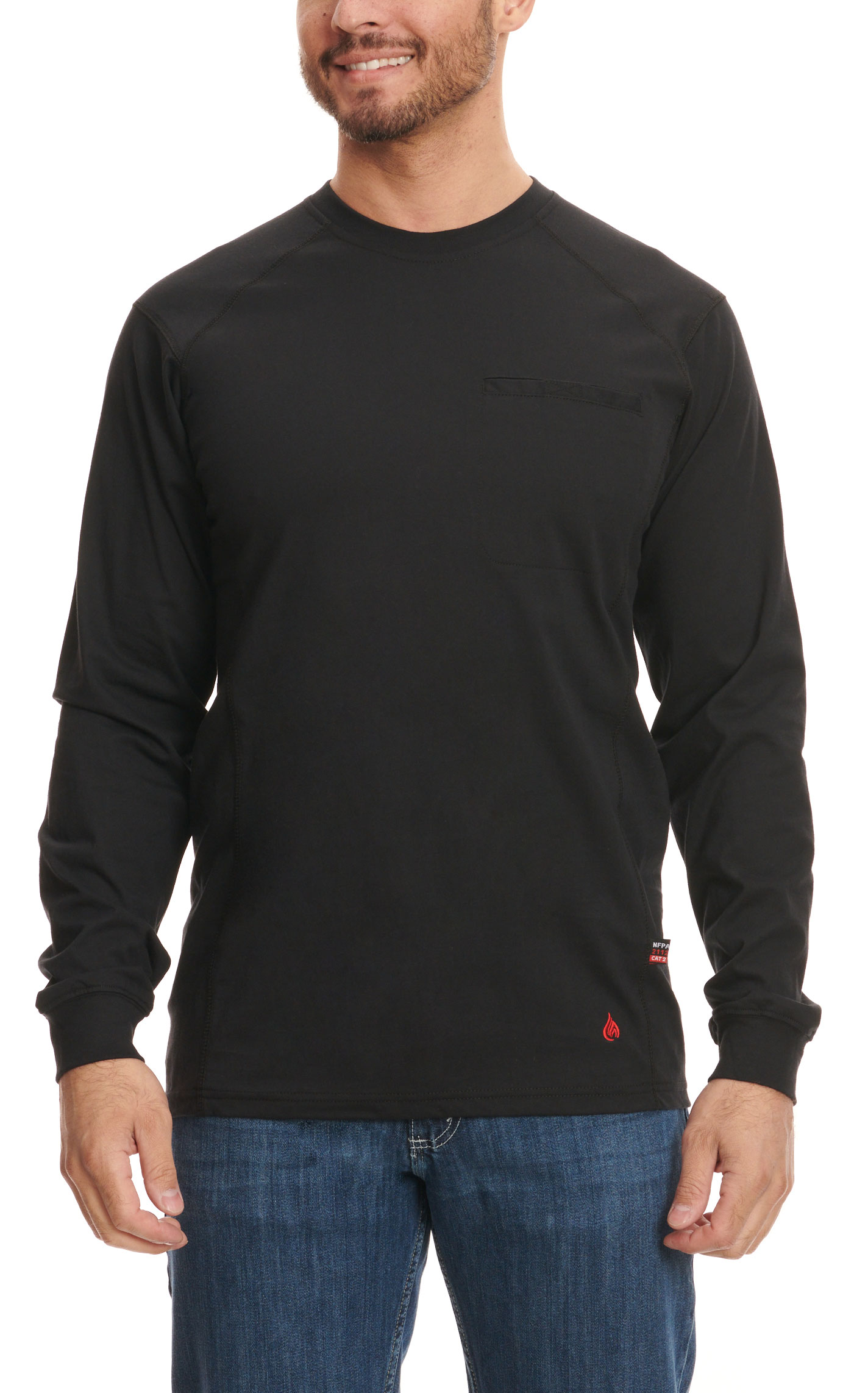 Forge Men's Black Light Weight Long Sleeve FR Work T-Shirt - Image 3