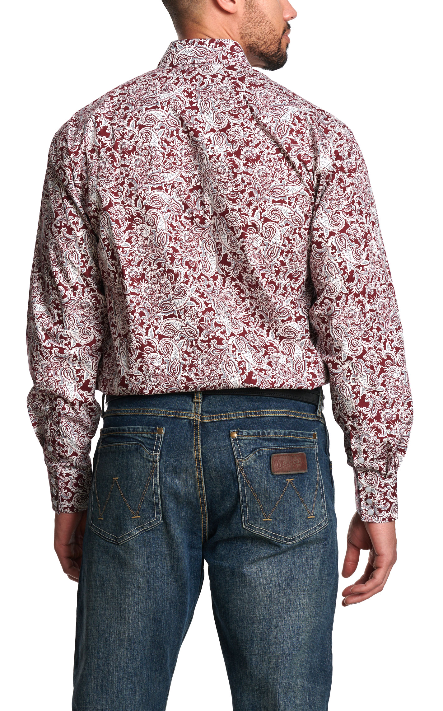 Stetson Men's Burgundy and White Paisley Western Shirt - Image 1