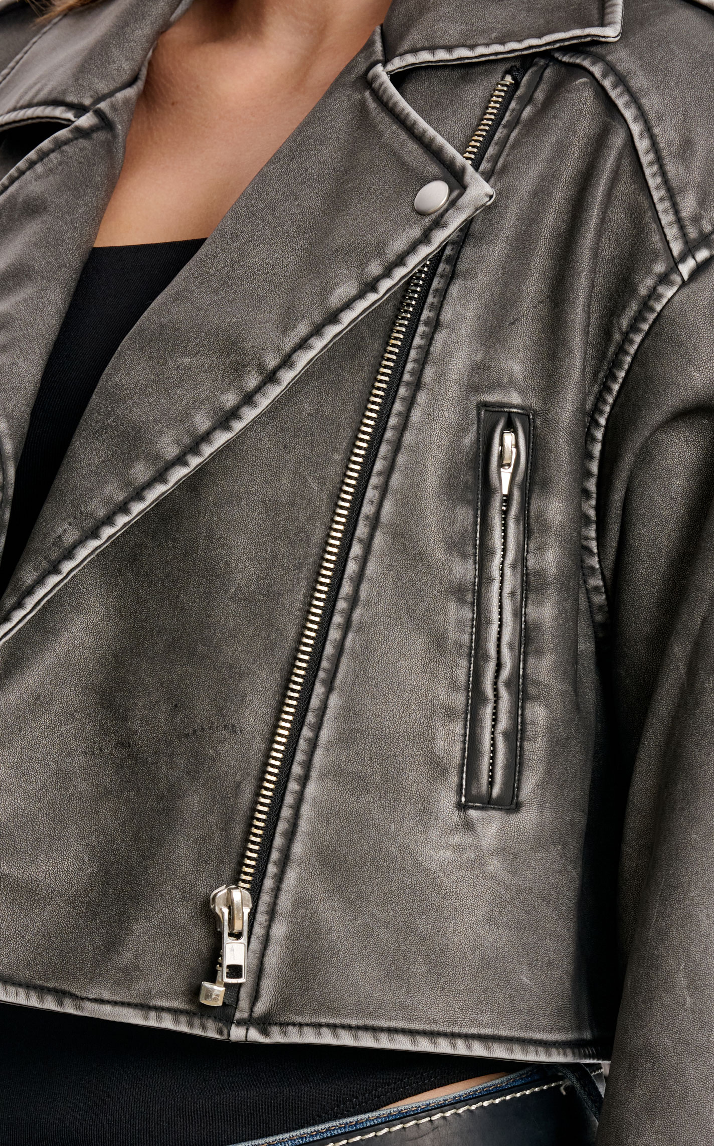 HYFVE Women's Washed Black Faux Leather Cropped Jacket - Image 1