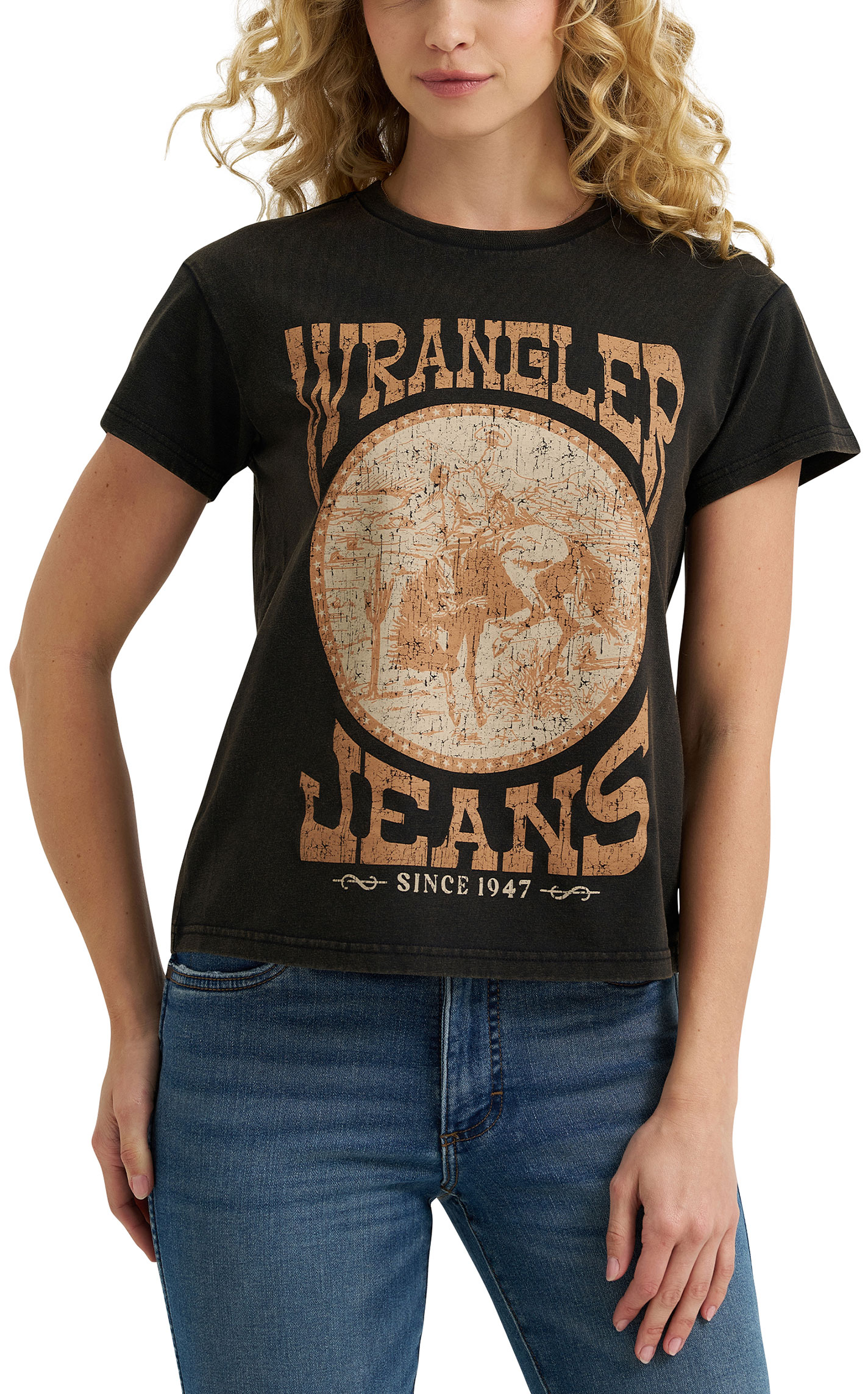 Wrangler Retro Women's Black Wrangler Jeans Graphic T-Shirt - Image 1