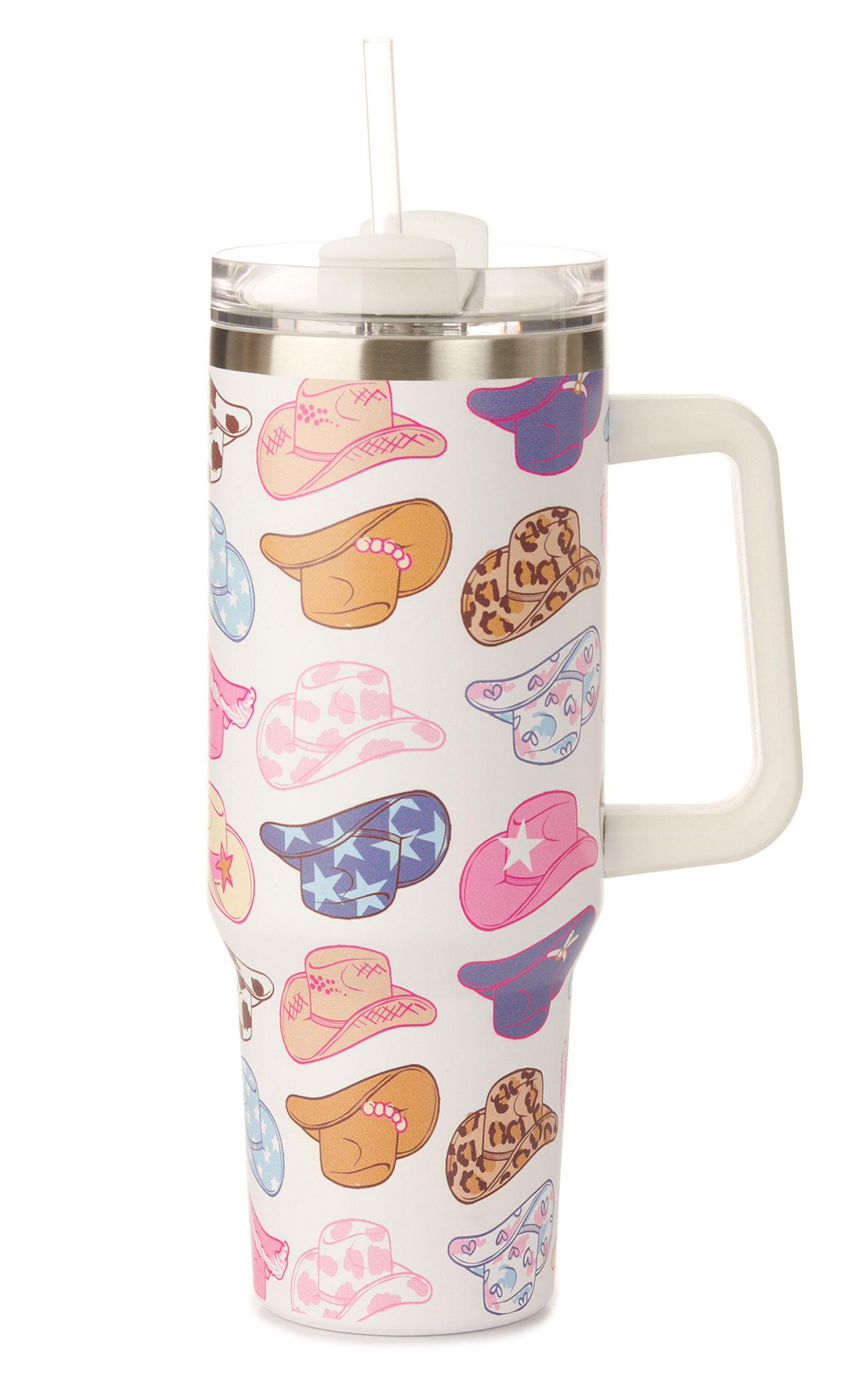 Girlie Girl Originals White Cowgirl Hat Print 40 oz. Handled Morgan Tumbler - Image 1