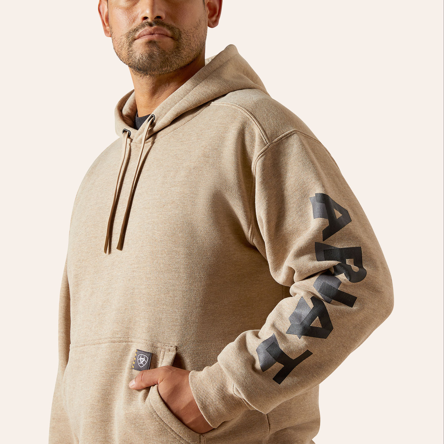 Ariat Men's Oatmeal Heather & Black Lightweight Logo Hoodie - Image 1