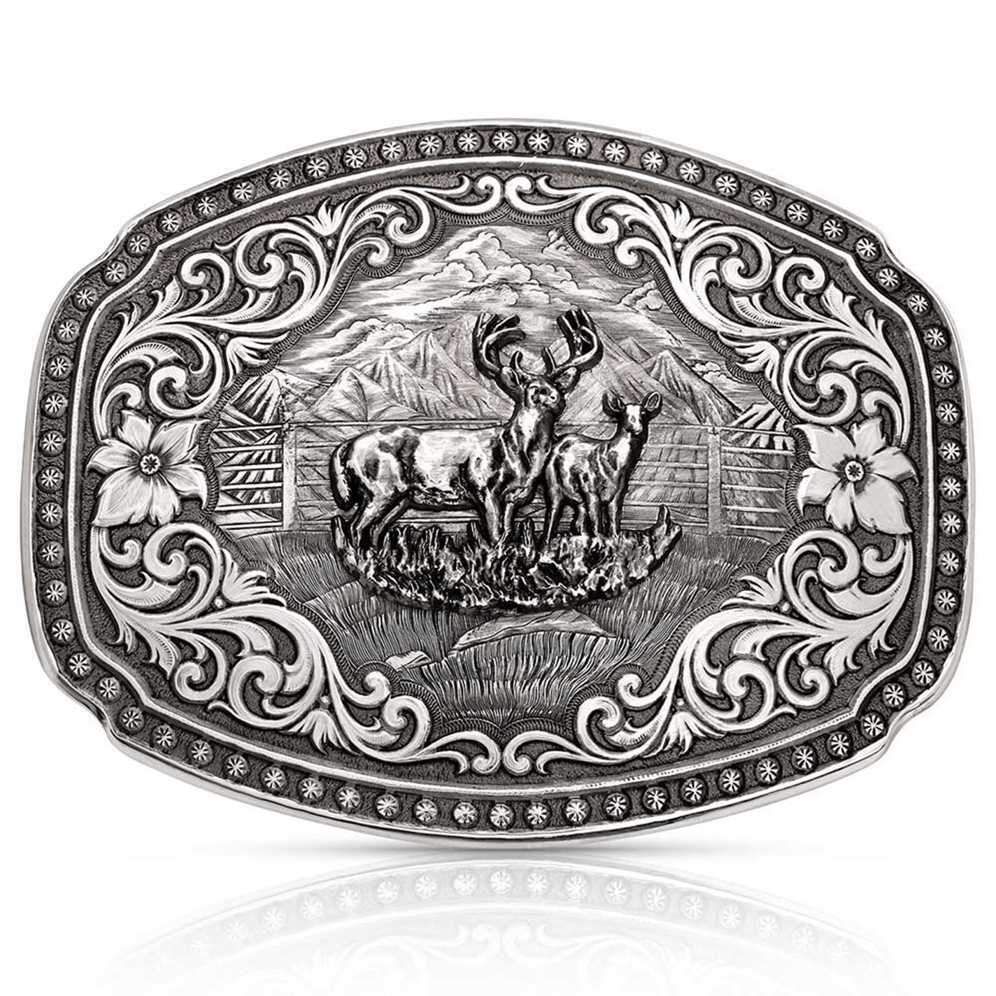 Montana Silversmiths Silver Nature's Valor Buck & Doe Belt Buckle - Image 2