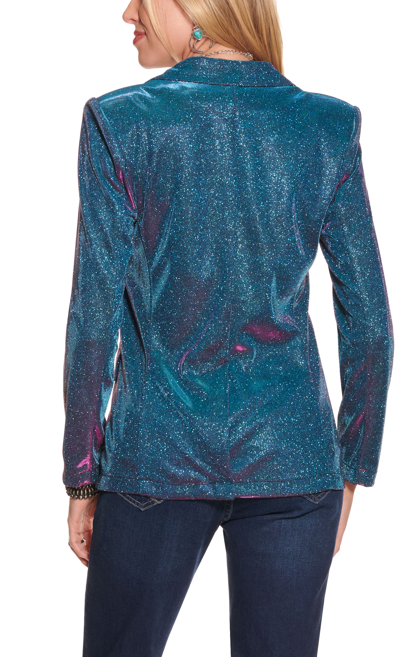 Rock & Roll Denim Women Turquoise and Pink Iridescent Blazer - Image 1