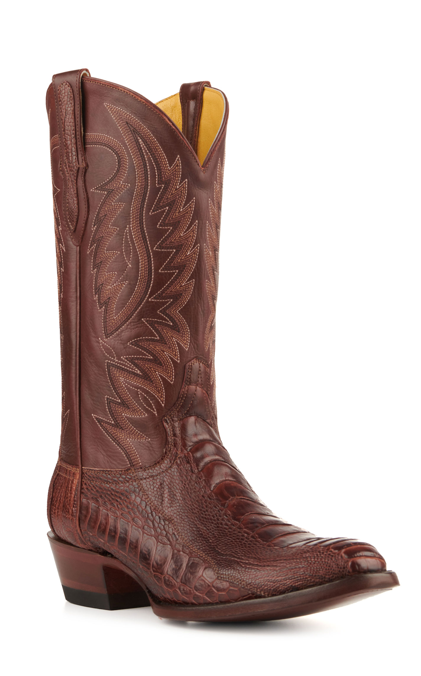 Cavender's Men's Brandy Ostrich Leg R-Toe Exotic Cowboy Boots - Image 1