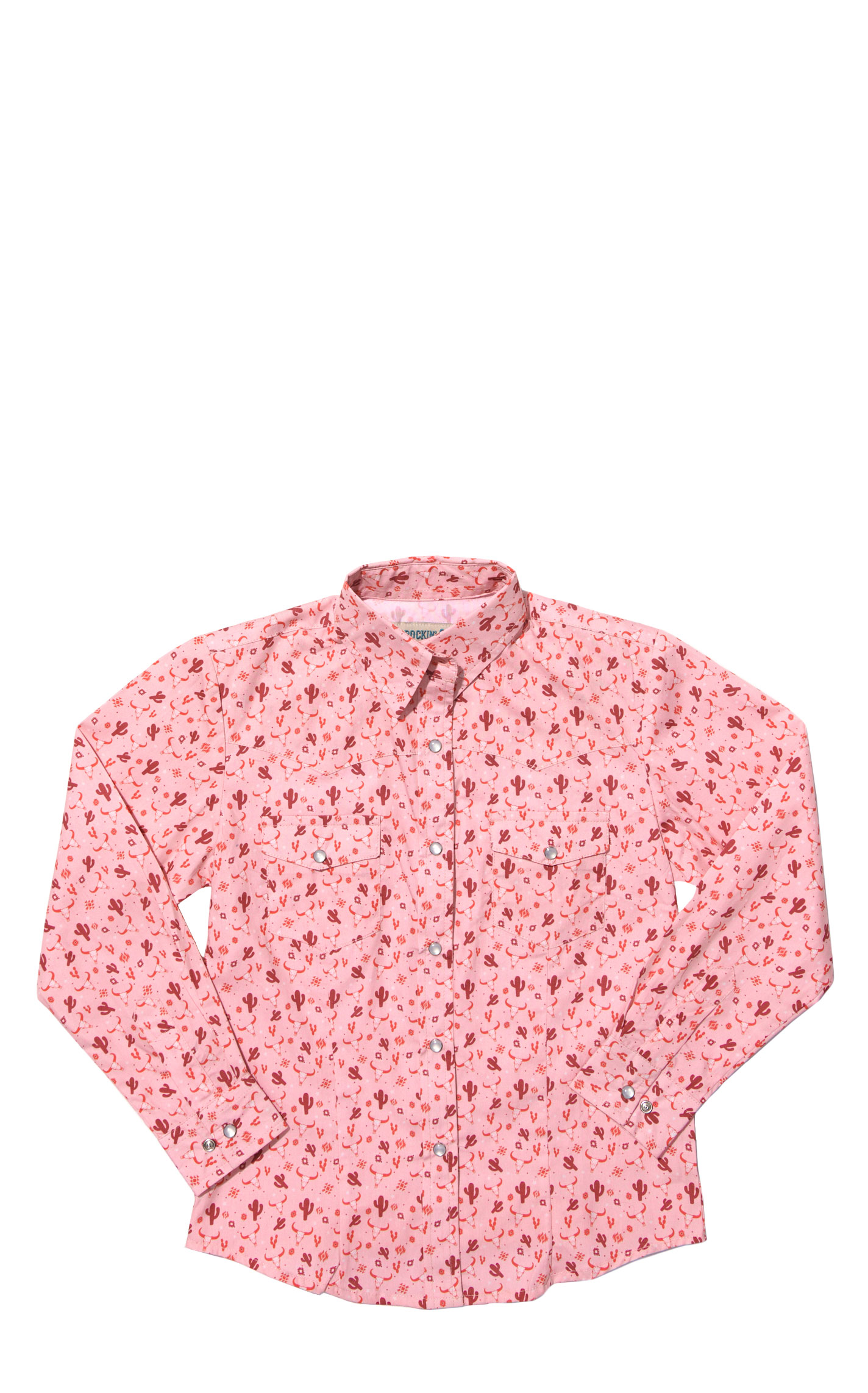 Rockin C Girl's Pink Cactus & Skull Print Western Shirt - Image 1