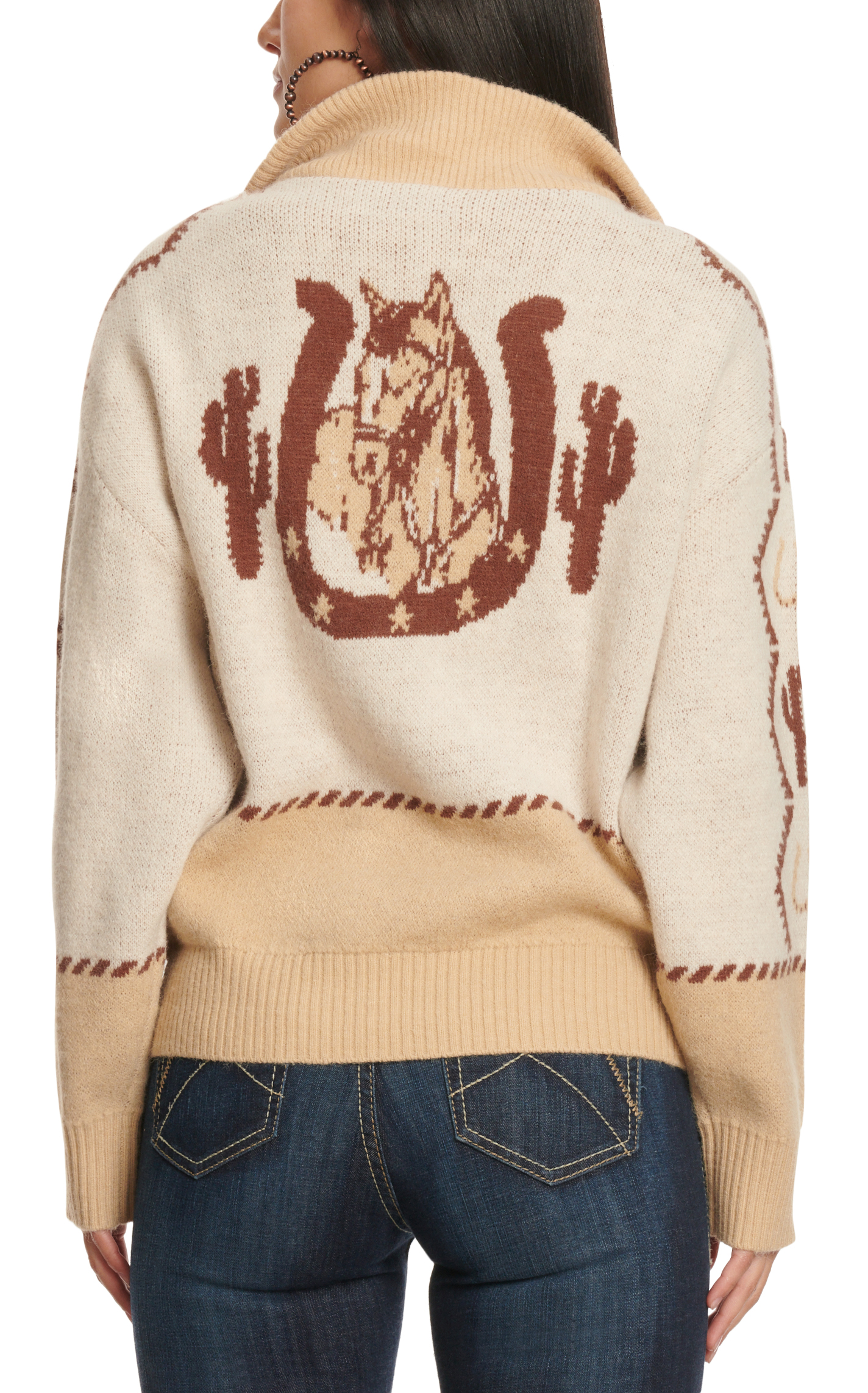 Ariat Women's Latte & Chocolate Horse & Cactus Sweater  - Image 1