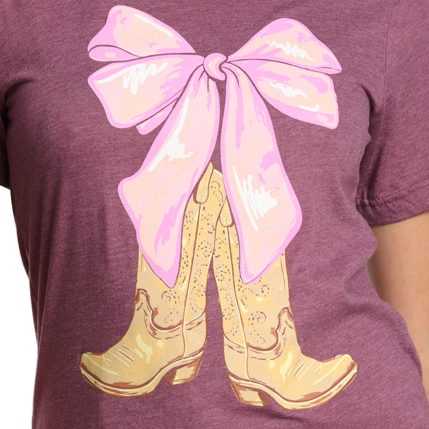 Lulu Mac Women's Burgundy Boots & Bows Graphic T-Shirt - Image 1