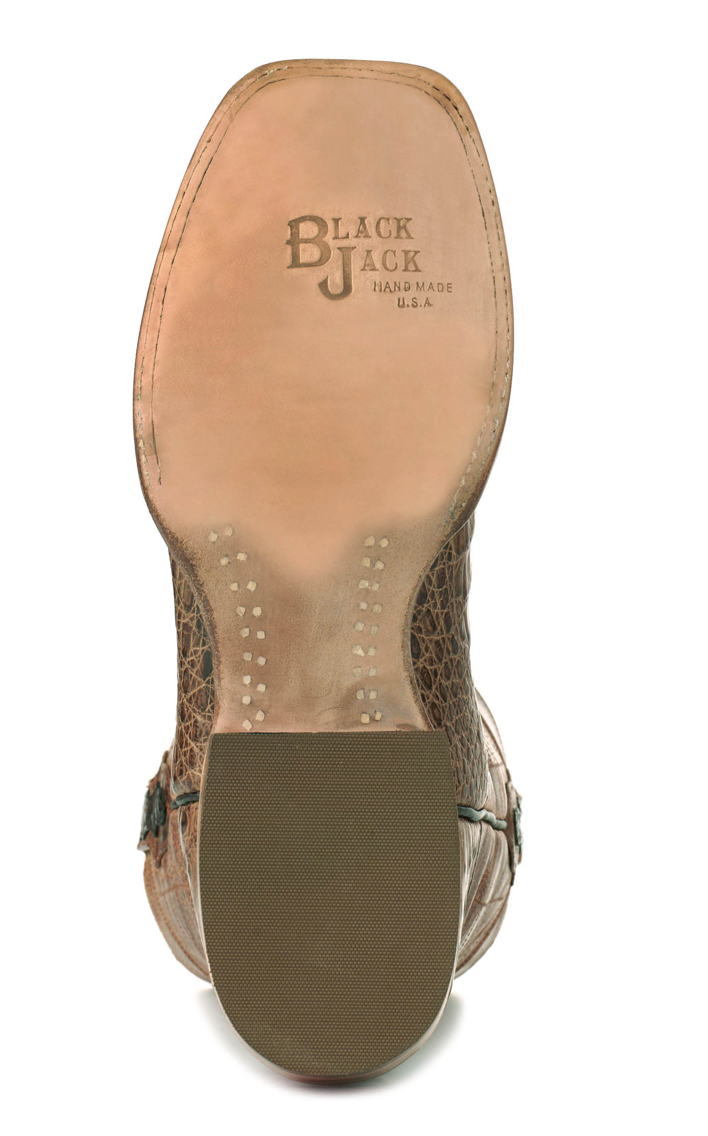 Black Jack Men's Coyote Tan and Burnished Glossy Cigar Caiman Wide Square Toe Exotic Cowboy Boots - Image 1