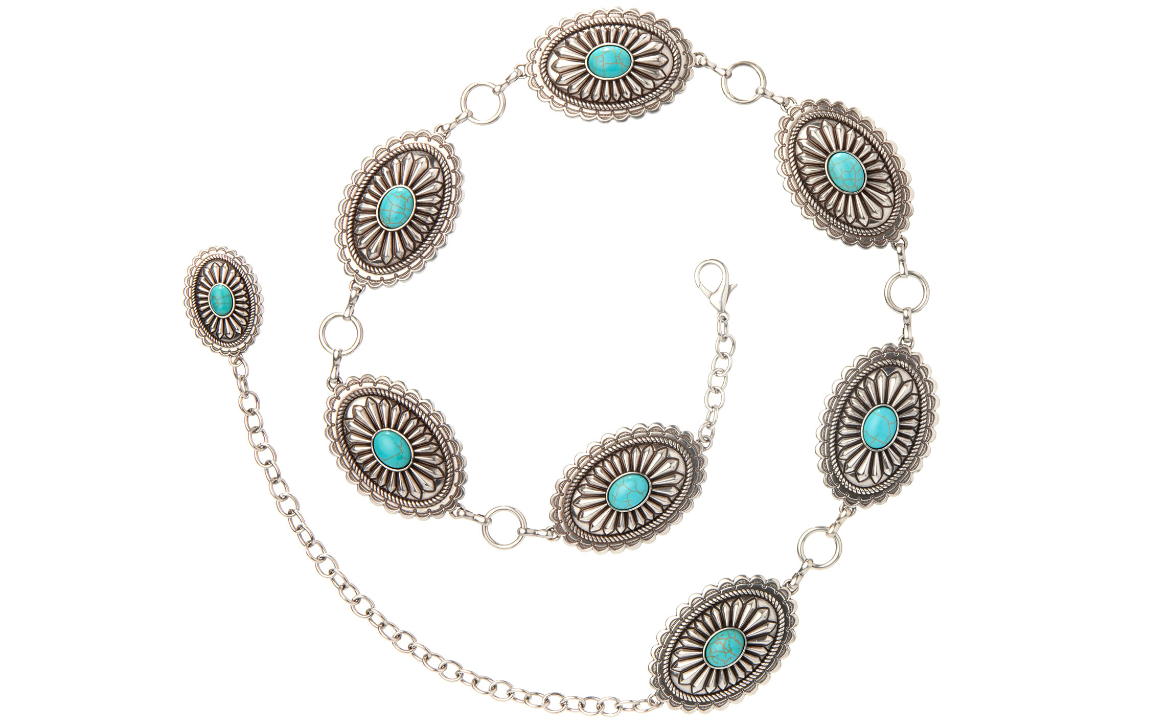 Ariat Silver & Turquoise Stone Oval Concho Chain Belt - Image 1