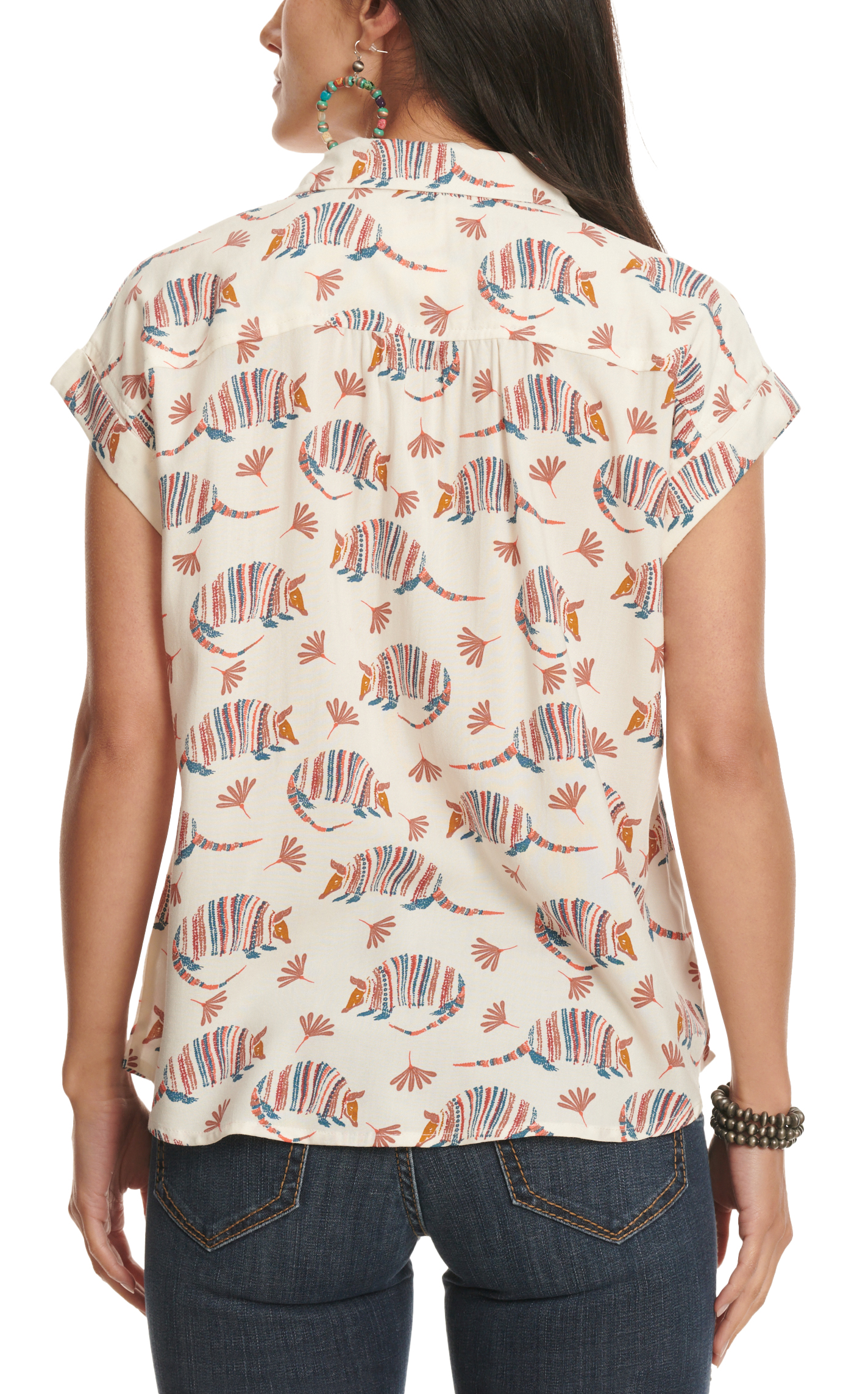 Cotton & Rye Women's Cream & Colorful Armadillo Print Top - Image 2