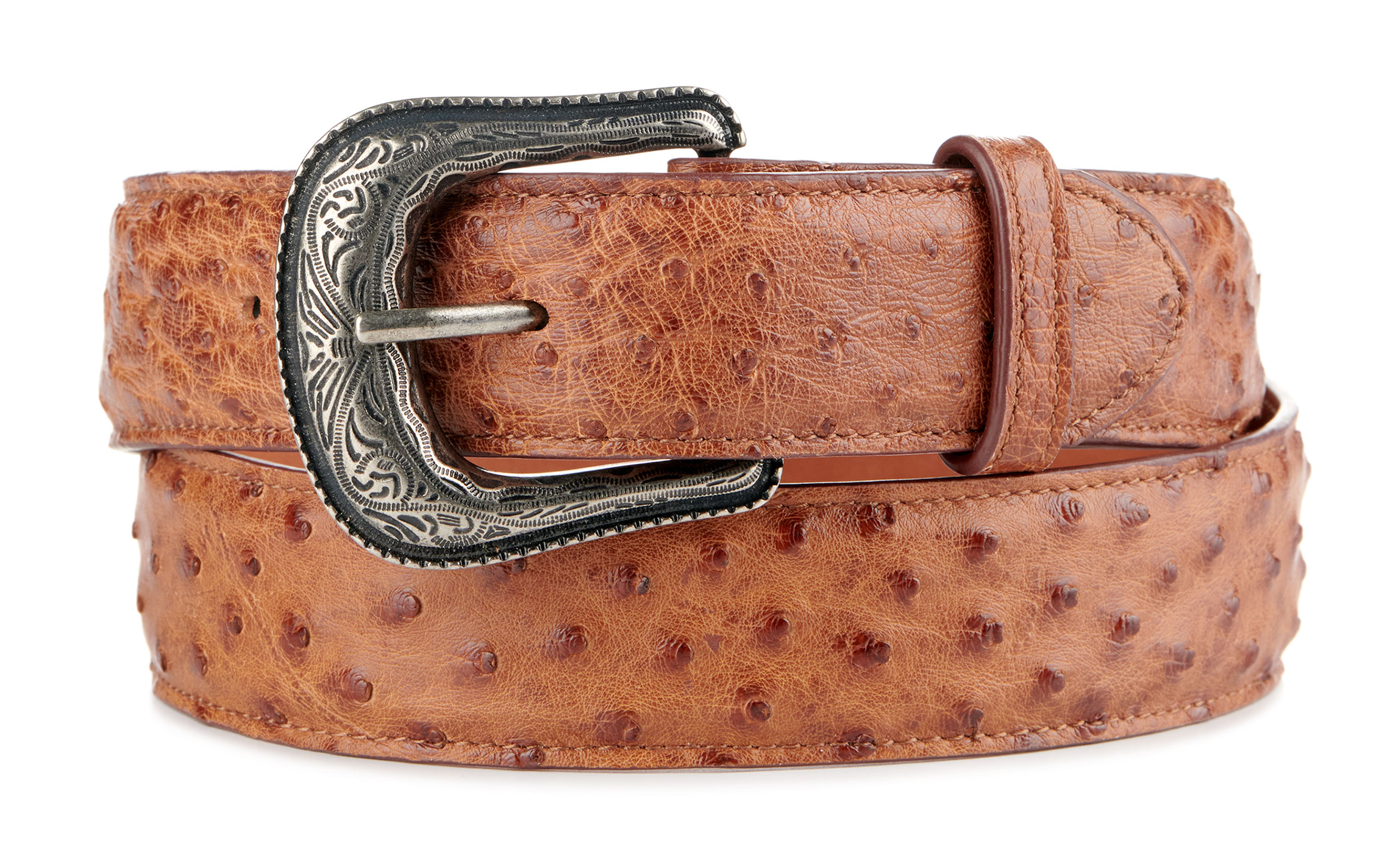 Cavender's Men's Cognac Full Quill Ostrich Exotic Western Belt - Image 1
