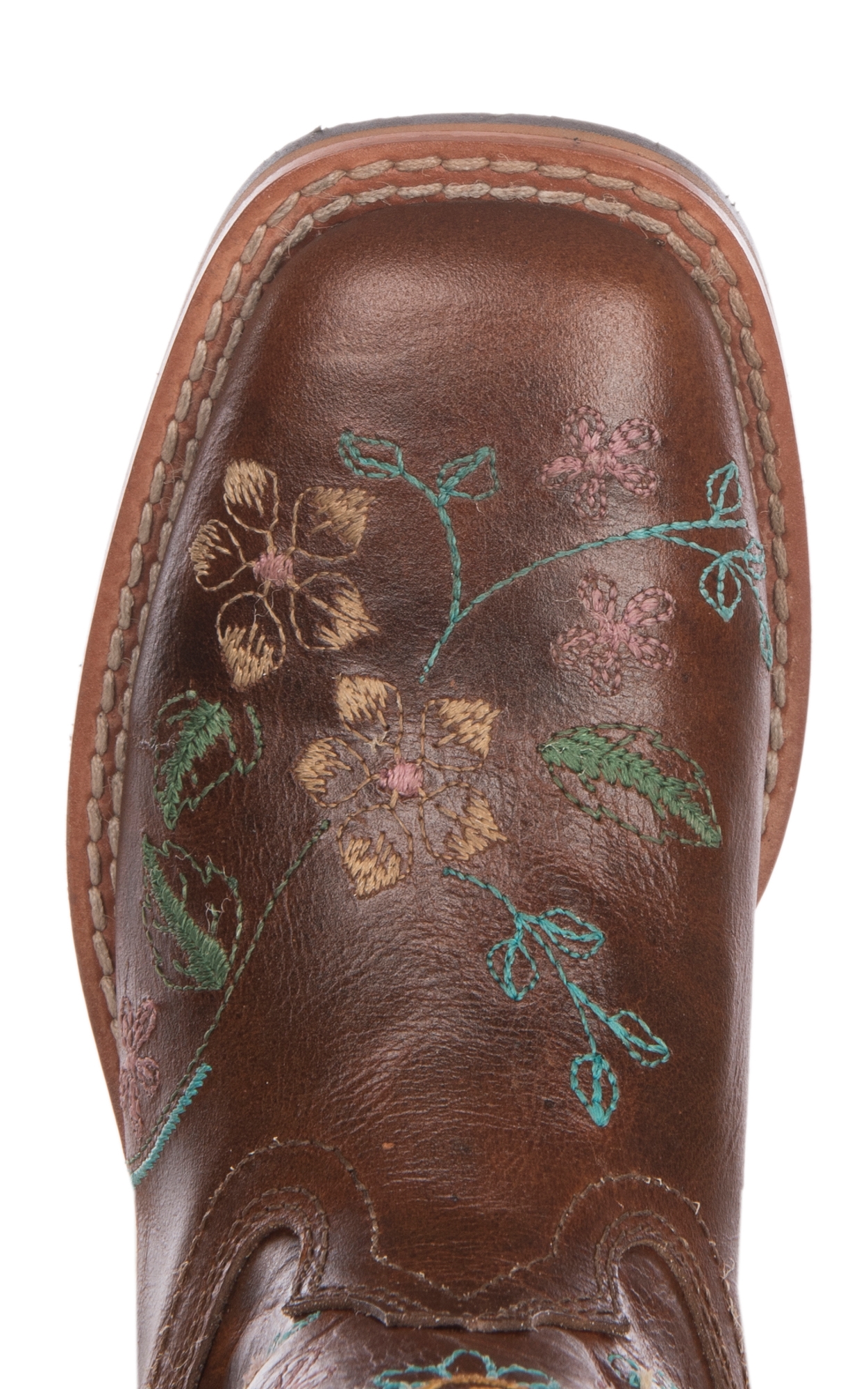 Smoky Mountain Kids Antique Tan with Floral Embroidery Leather Square Toe Cowboy Boot - Image 1