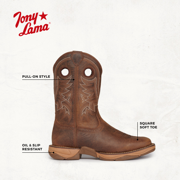 Tony Lama Men's Lopez Rasp Brown Square Toe Work Boots - Image 1