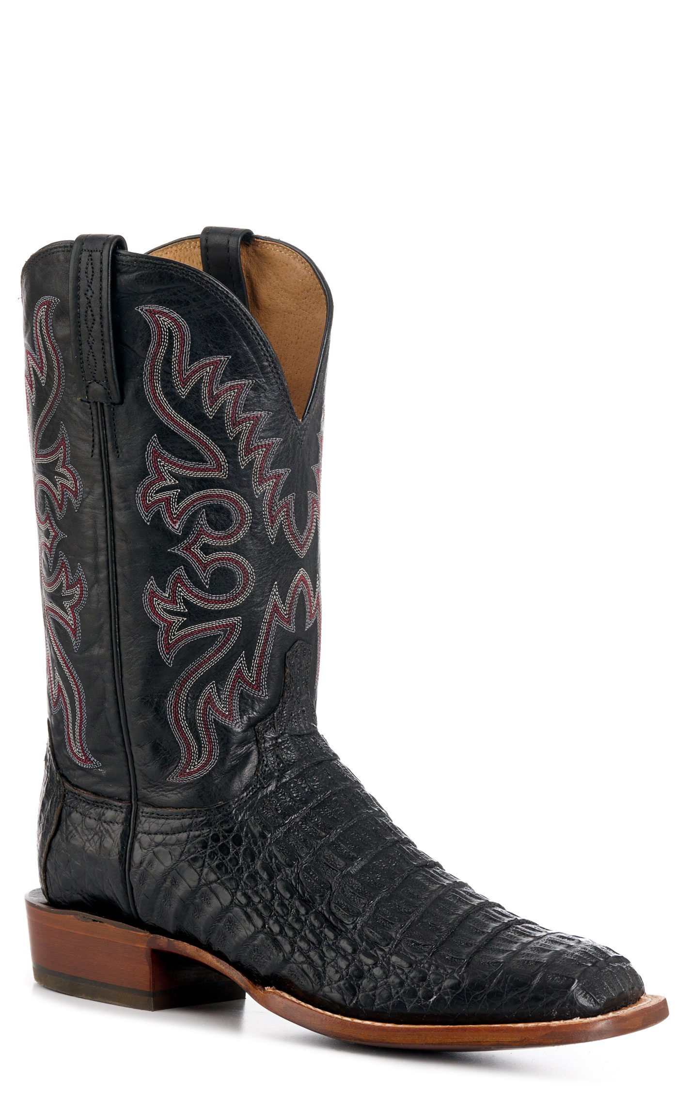 Lucchese Men's Black Fisher Hornback Caiman Leather Wide Square Toe Boots - Image 1