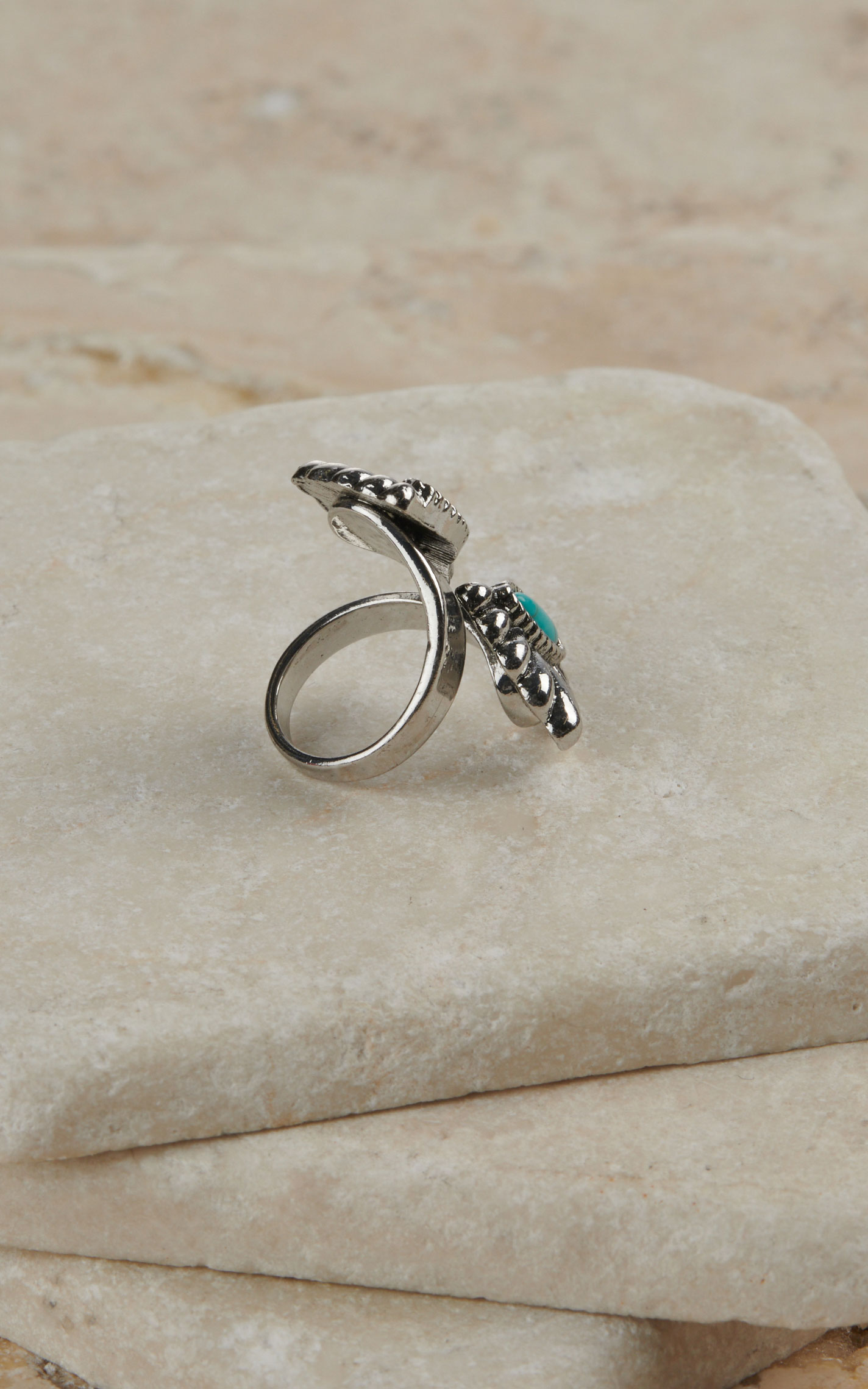 Cowgirl Confetti Women's Silver with Turquoise Stones Adjustable Wings Ring - Image 1