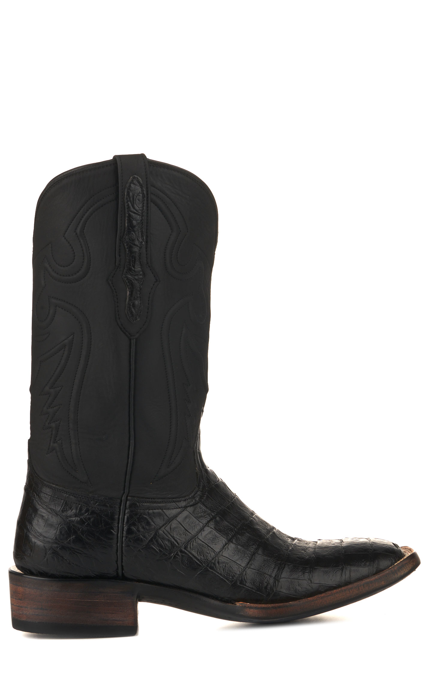 Black Jack Men's Black Caiman Belly Wide Square Toe Exotic Cowboy Boots - Image 1