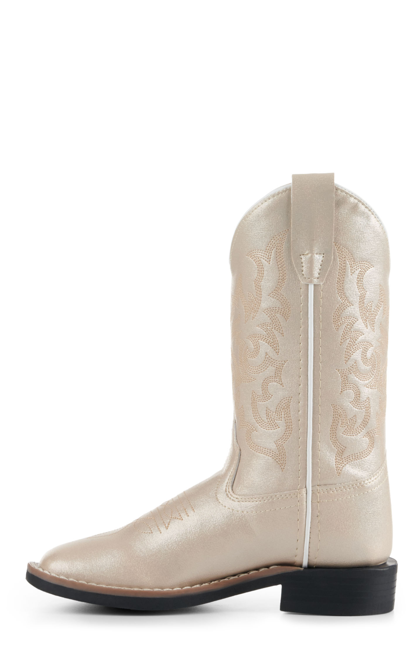 Old West Girls' Pearl Cream Faux Leather Wide Square Cowboy Boots - Image 1