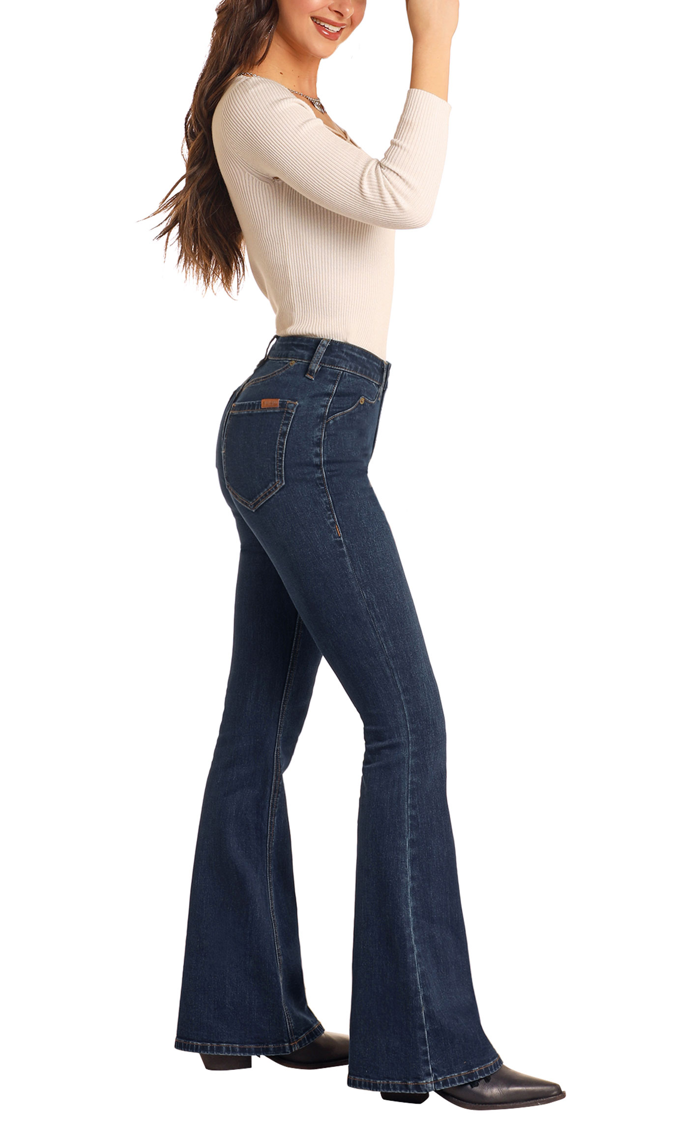 Rock & Roll Denim Women's Dark Wash Scallop Flare Leg Jeans - Image 1