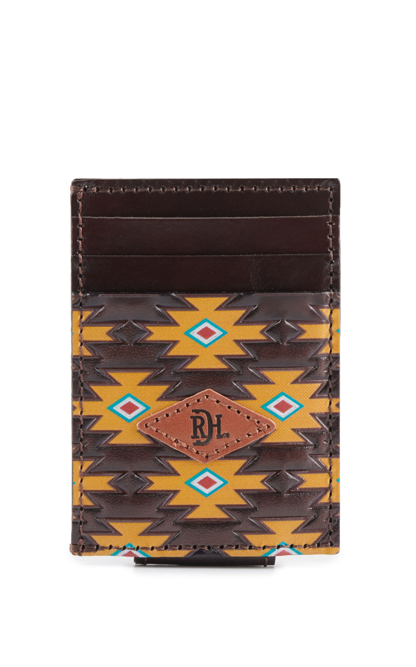 Red Dirt Hat Co. Brown Mustard Yellow Aztec Money Clip Card Case - Image 1