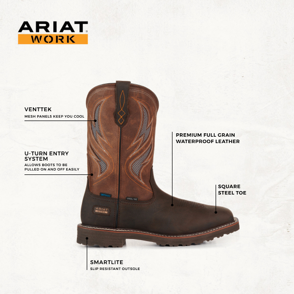 Ariat Men’s Brown & Wicker Activator VentTEK Waterproof Steel Toe Work Boots - Image 1