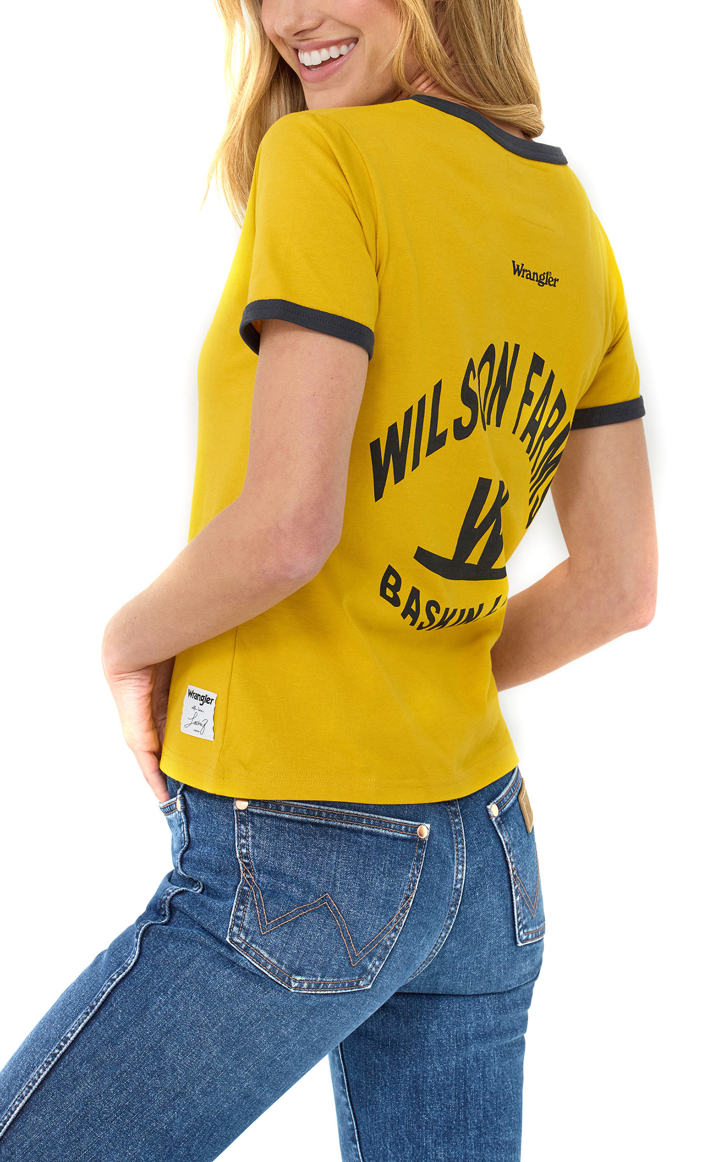 Wrangler & Lainey Wilson Women's Mustard Wilson Farms Graphic T-Shirt - Image 1