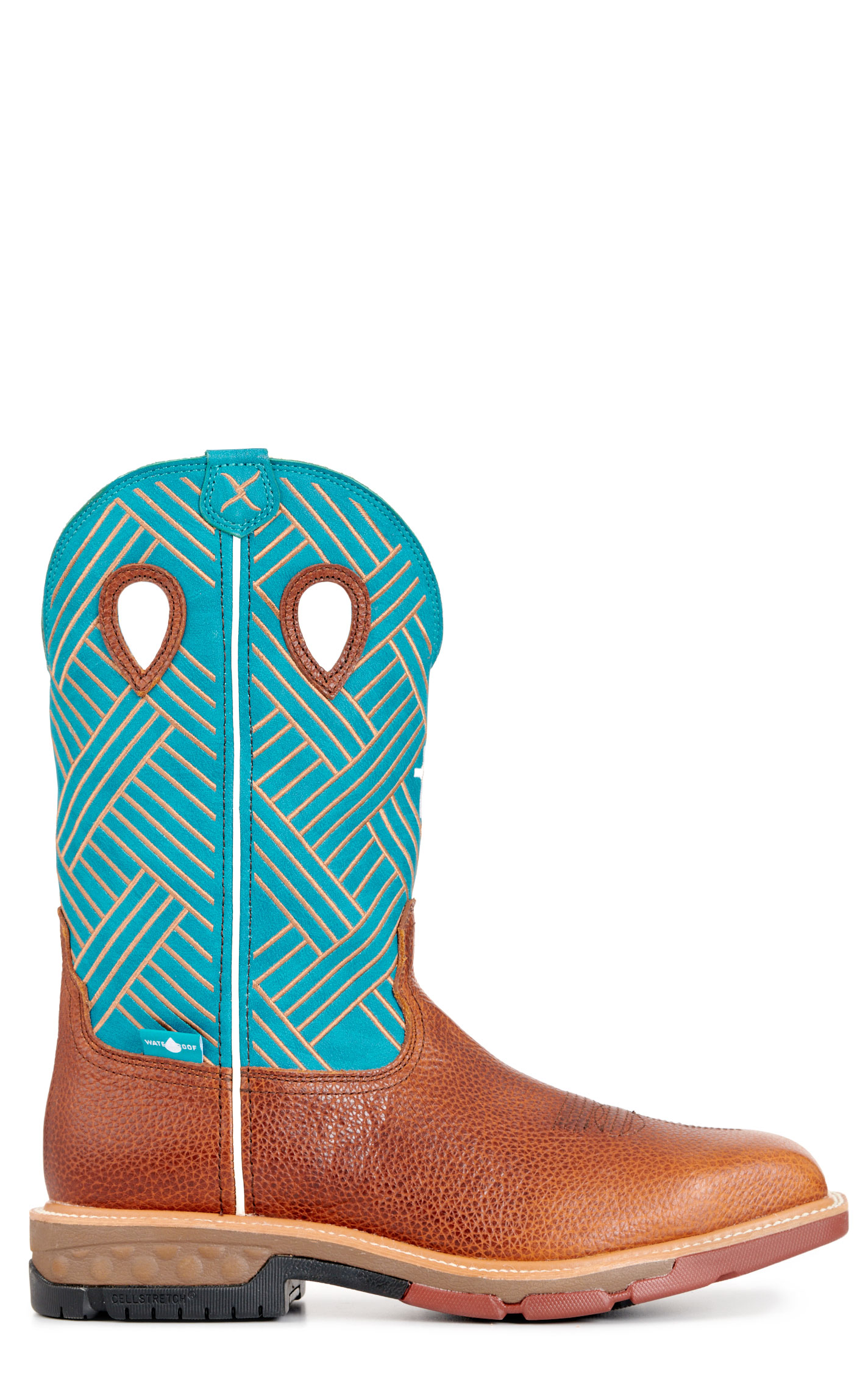 Twisted X Men's Tango Tobacco and Turquoise CellStretch Wide Square Steel Toe Work Boot - Image 1