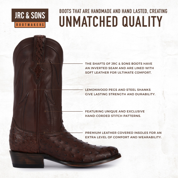 JRC & Sons Men's Jose Full Quill Ostrich Round Toe Exotic Cowboy Boot in Tobacco - Image 1