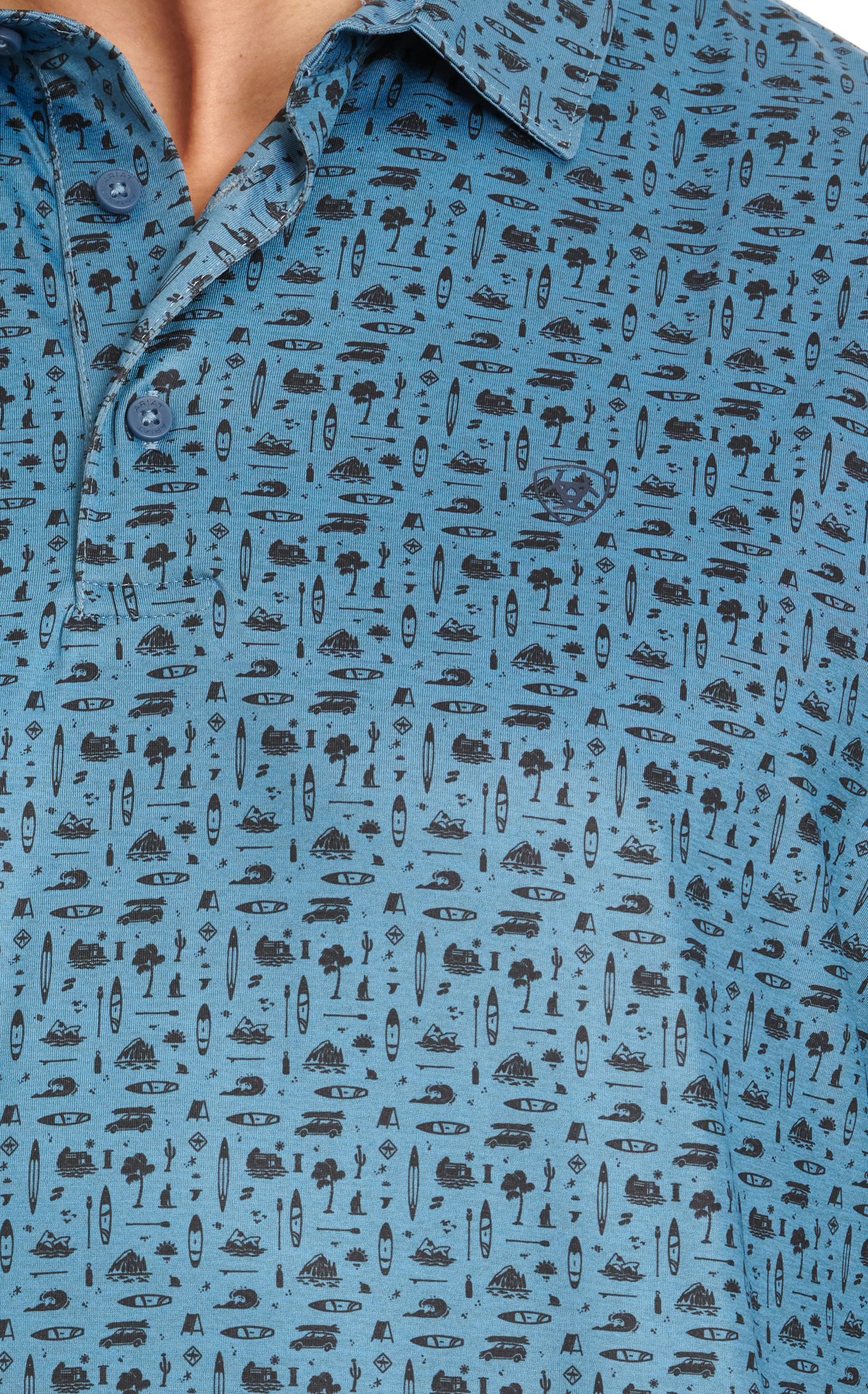 Ariat Men's Charger 2.0 Slate Blue & Black Outdoor Print Short Sleeve Polo Shirt - Image 1