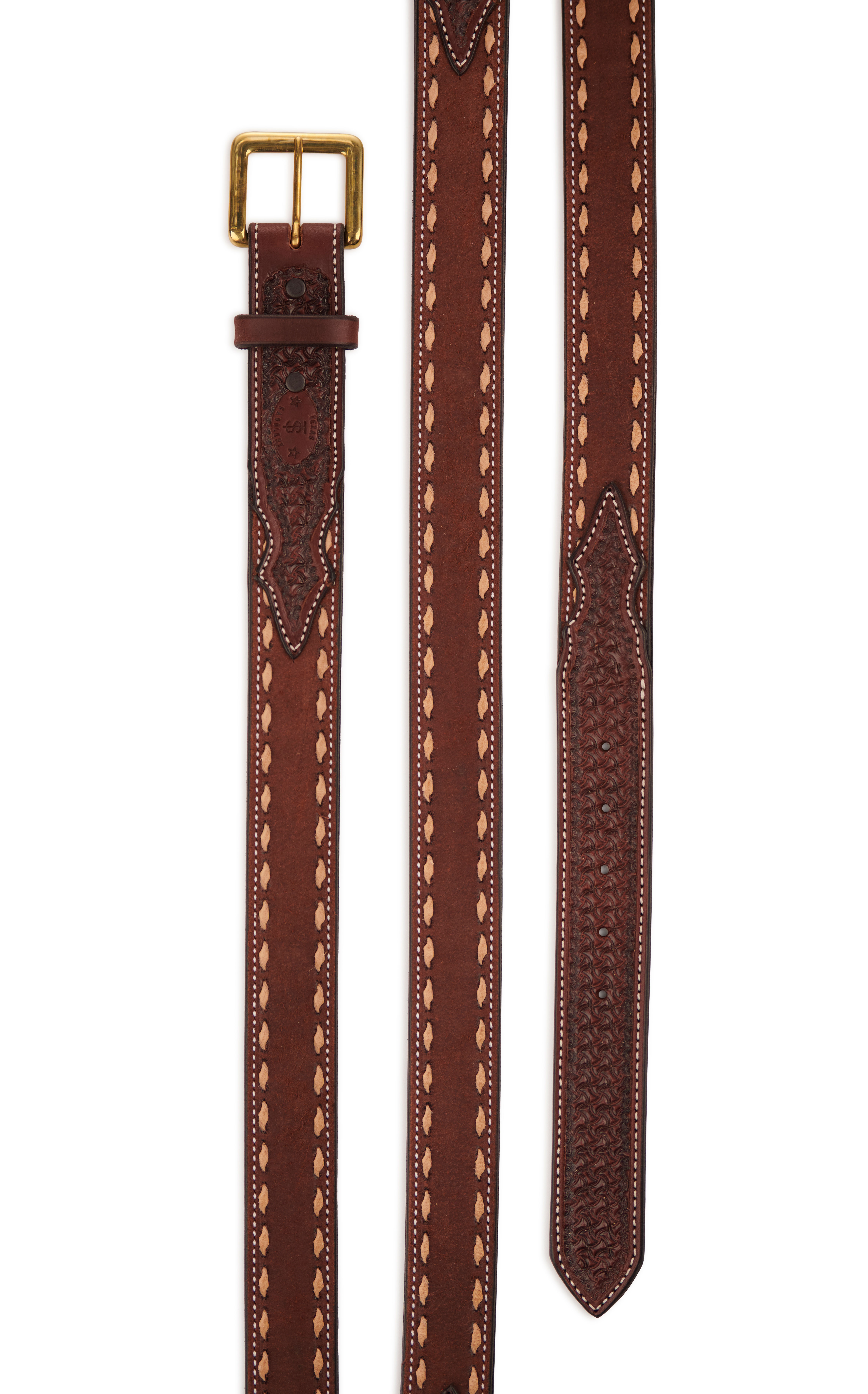 Texas Saddlery Men's Chocolate Buckstitch Western Belt - Image 1