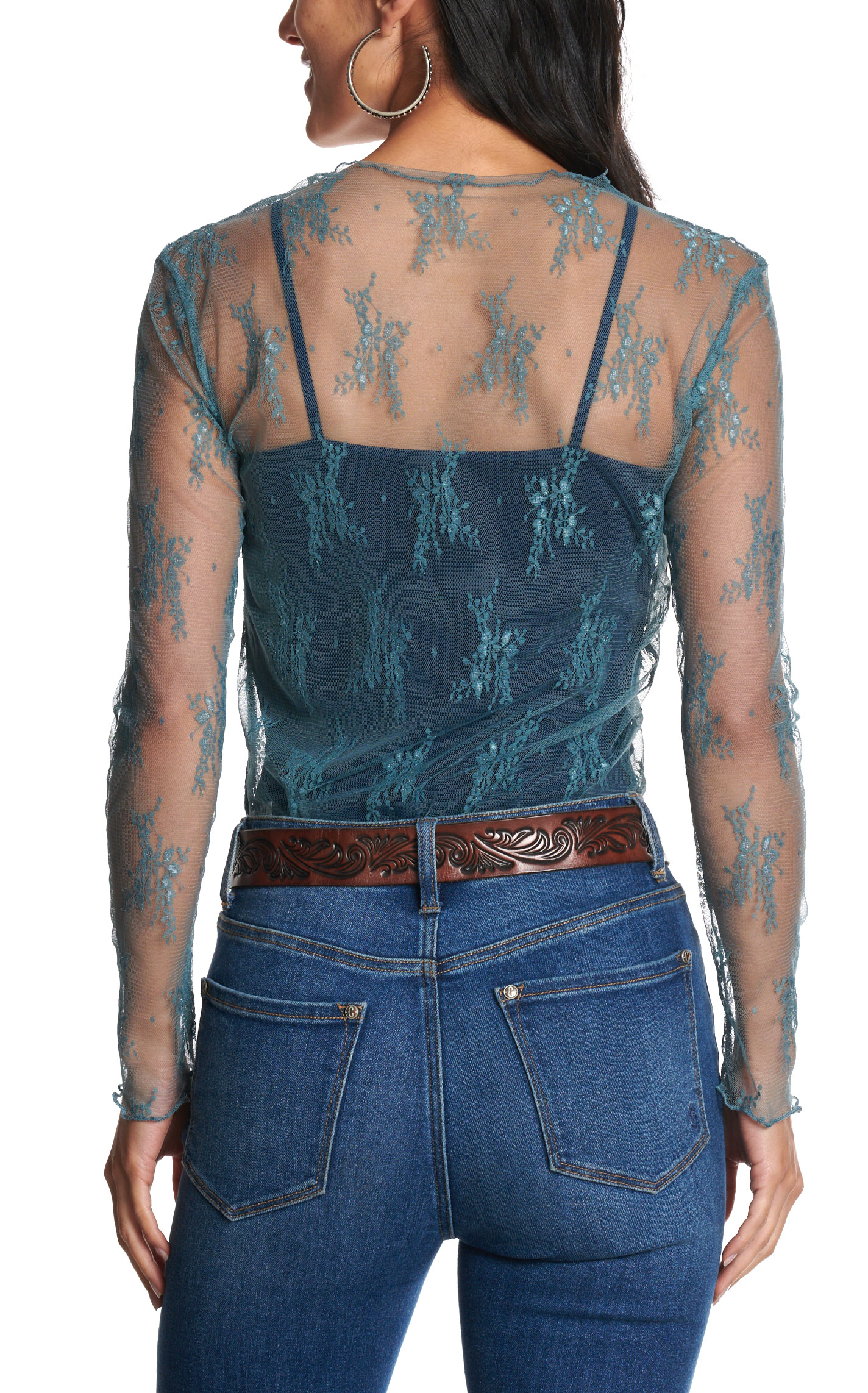 Rockin' C Women's Smoke Blue Sheer Mesh Top - Image 1