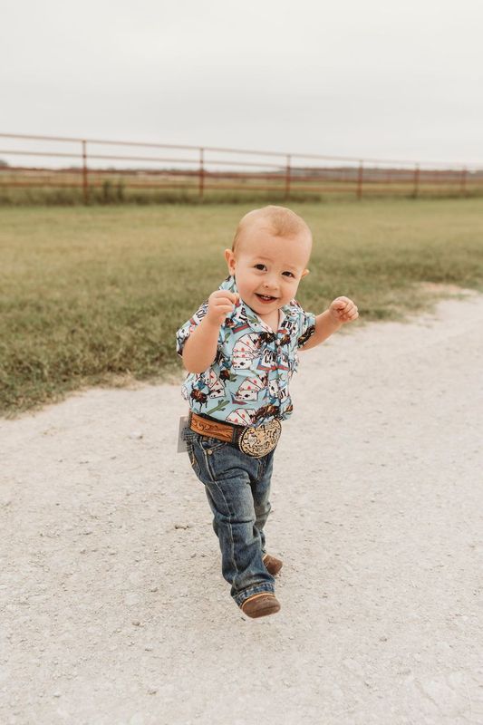 Shea Baby Infant Boy's Turquoise Cowboys & Cards Western Onesie - Image 1