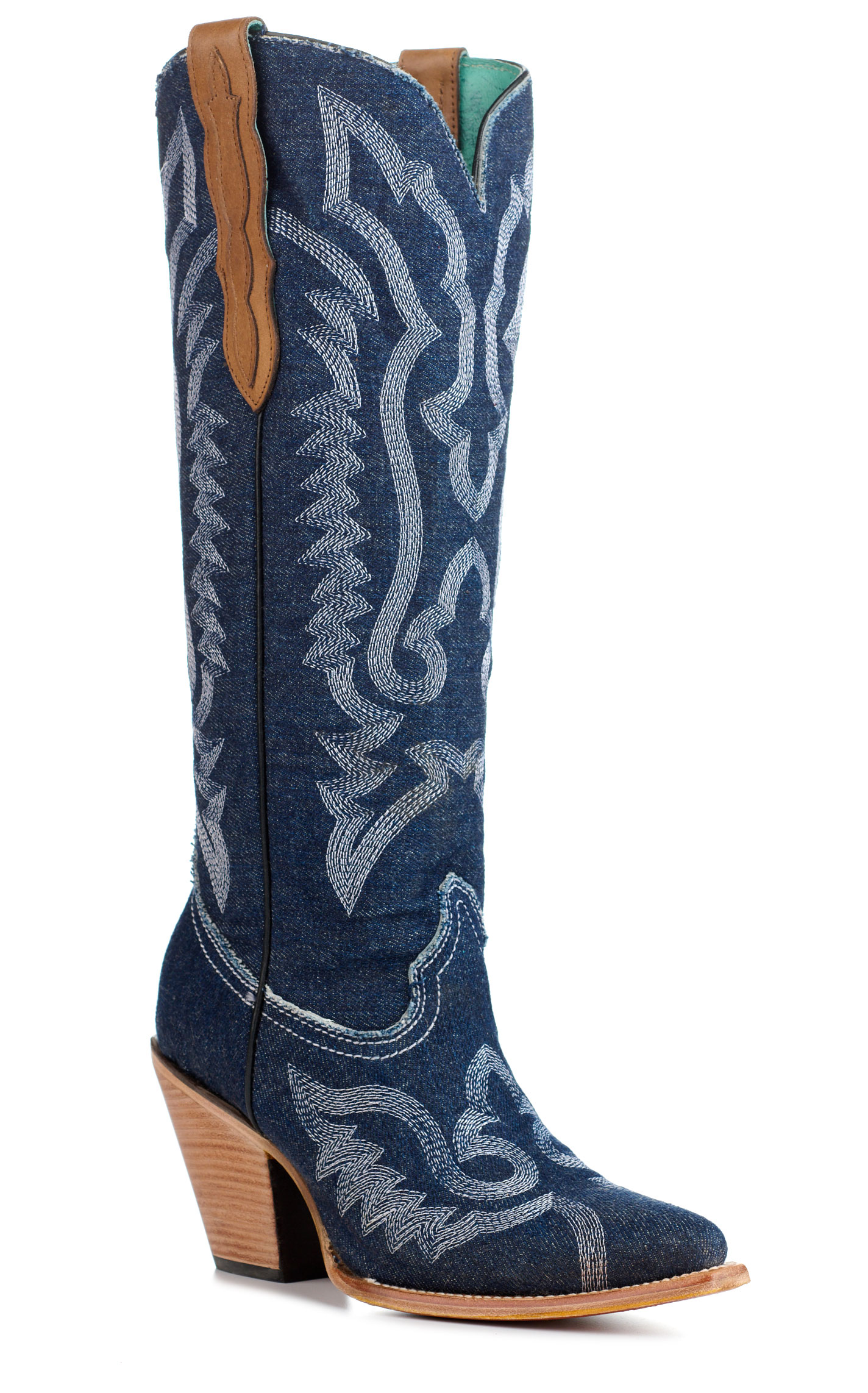 Corral Women's Denim Pointed Toe Tall Cowboy Boots - Image 1