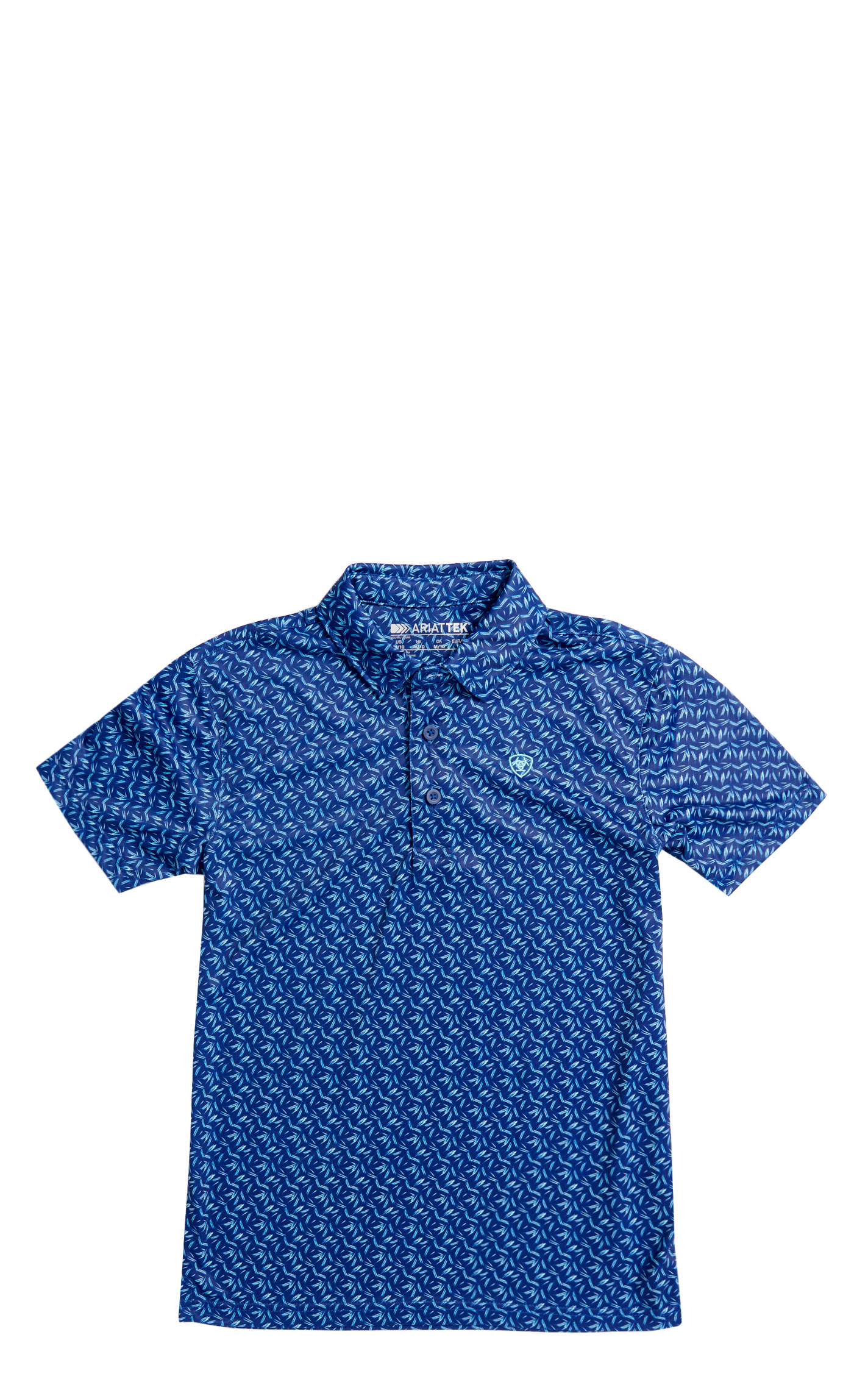 Ariat Boy's AriatTek Navy & Turquoise Geo Print Polo - Image 1