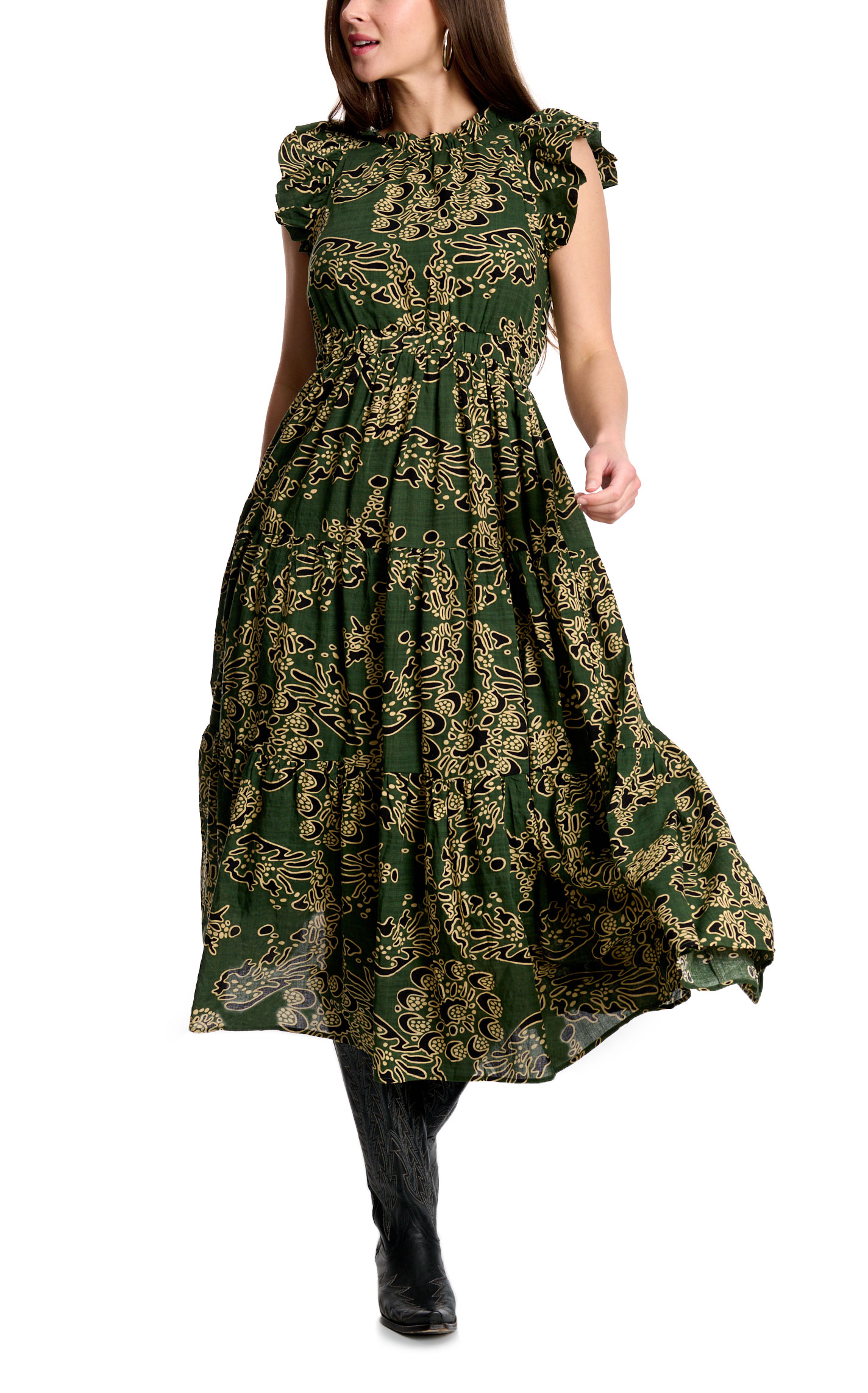 TCEC Women's Hunter Green & Gold Print Dress - Image 1