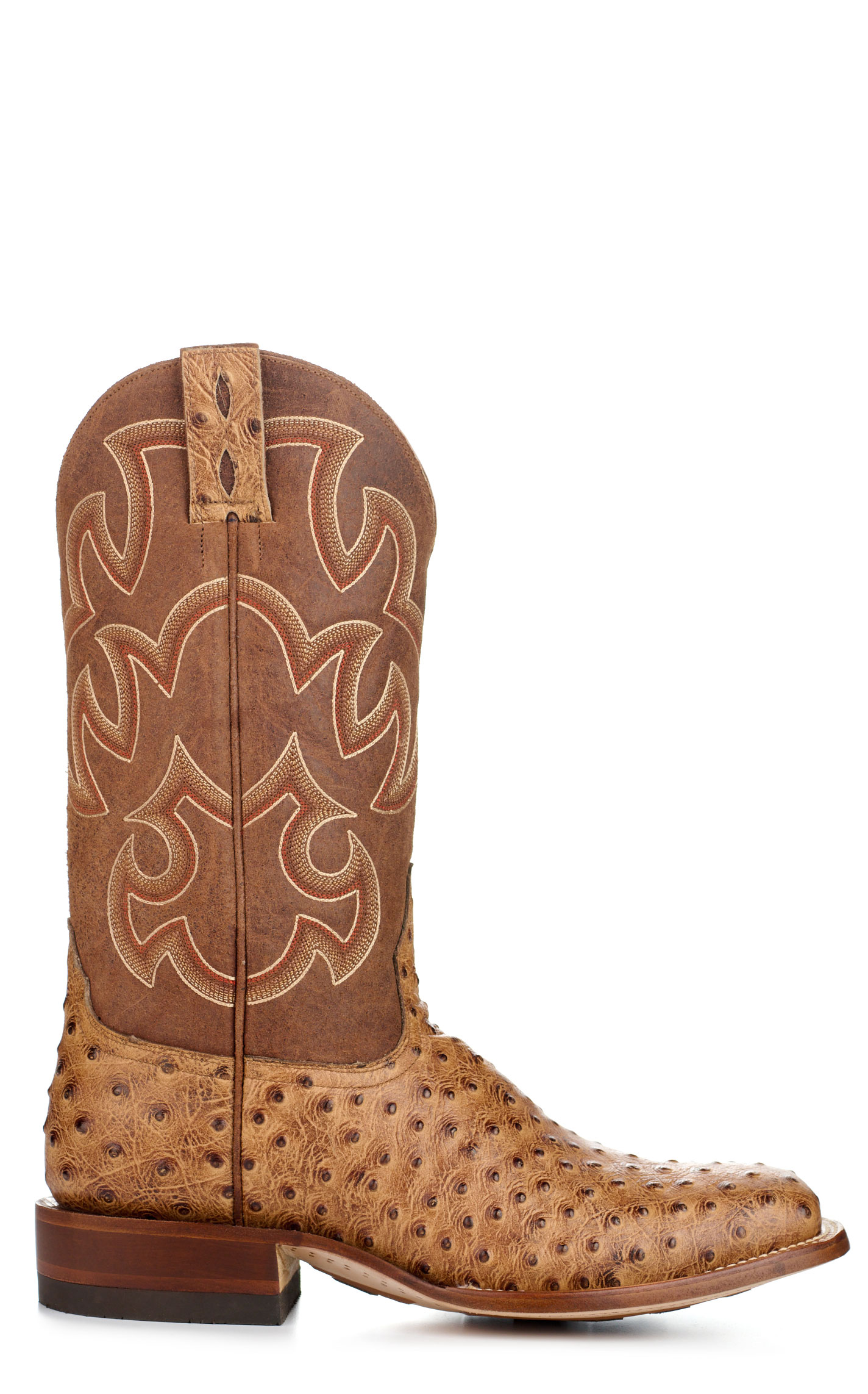 Cavender's Men's Endurance Brown and Camel Ostrich Print Wide Square Toe Cowboy Boots - Image 1