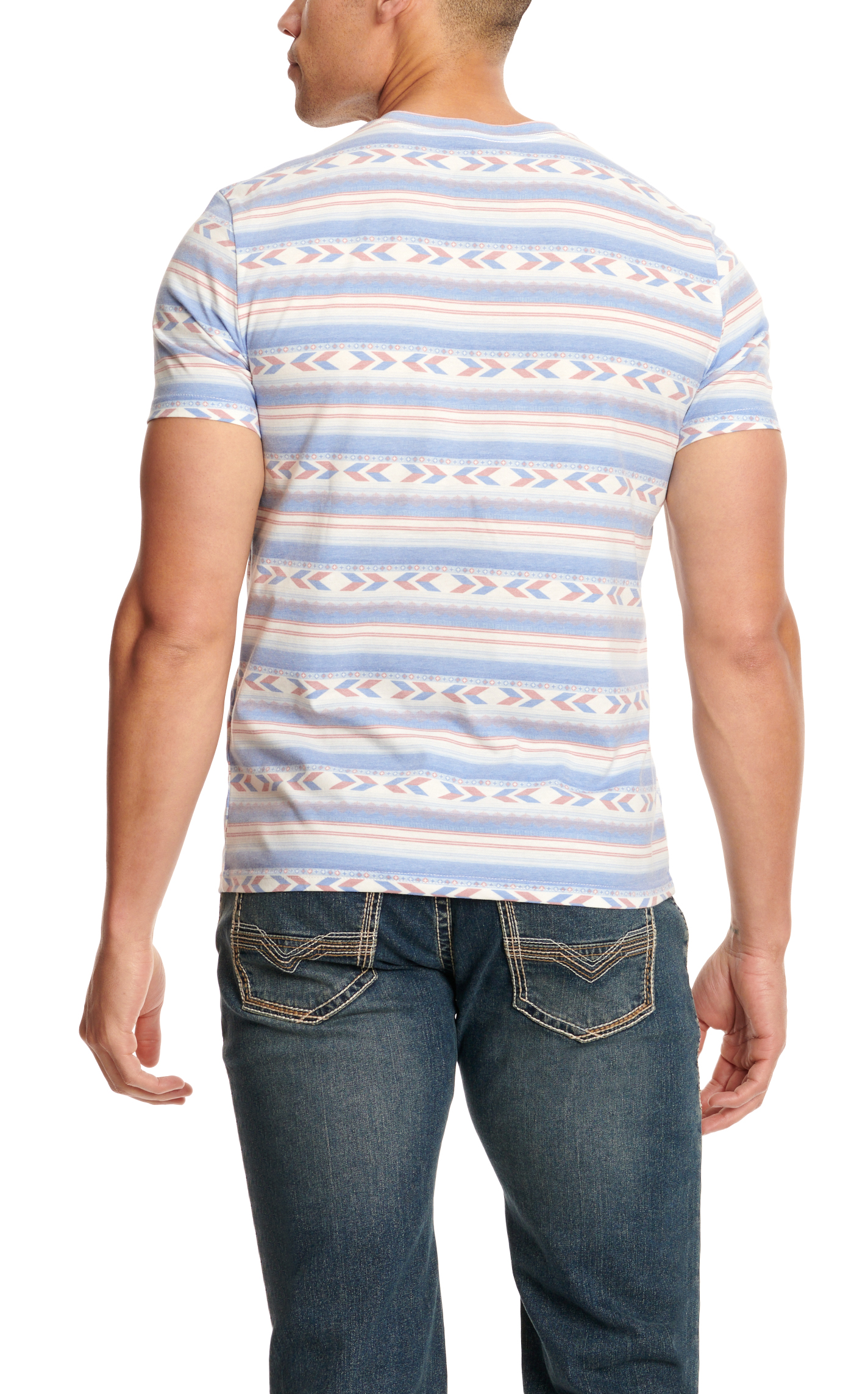 Rock & Roll Denim Men's Cream Cornflower Blue & Rust Aztec Print Short Sleeve T-Shirt - Image 1