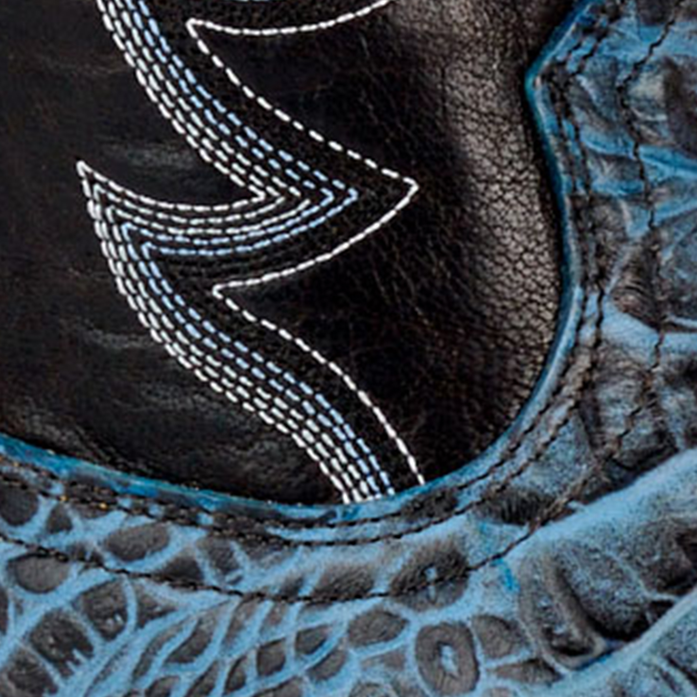 Cavender’s Women’s Endurance Chocolate and Blue Crocodile Print Wide Square Toe Cowboy Boots  - Image 1