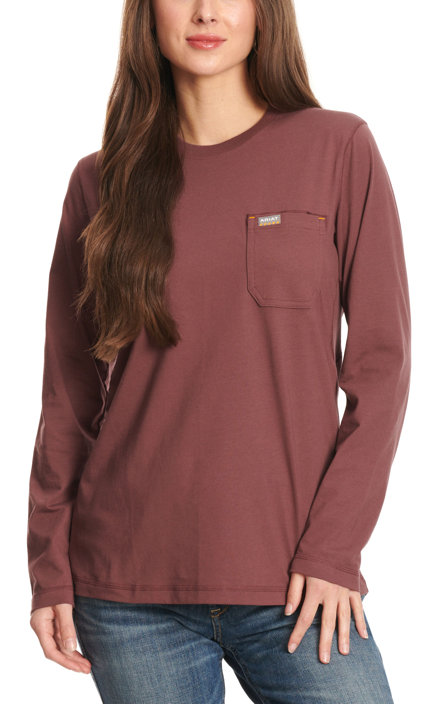 Ariat Rebar Women's Burgundy Reflective Logo Graphic Work T-Shirt - Image 1